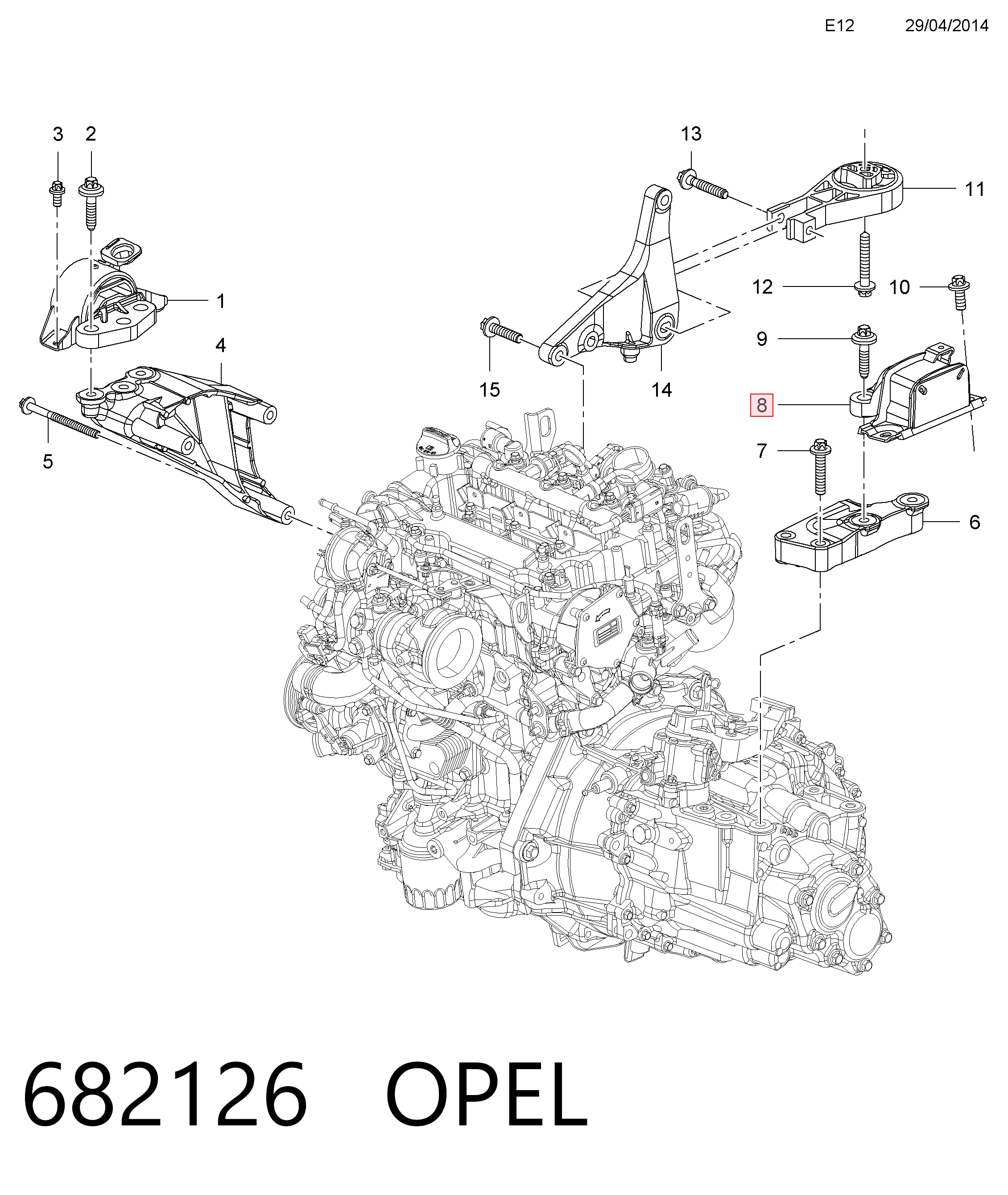 682126 Opel Подушка (опора) двигателя, левая