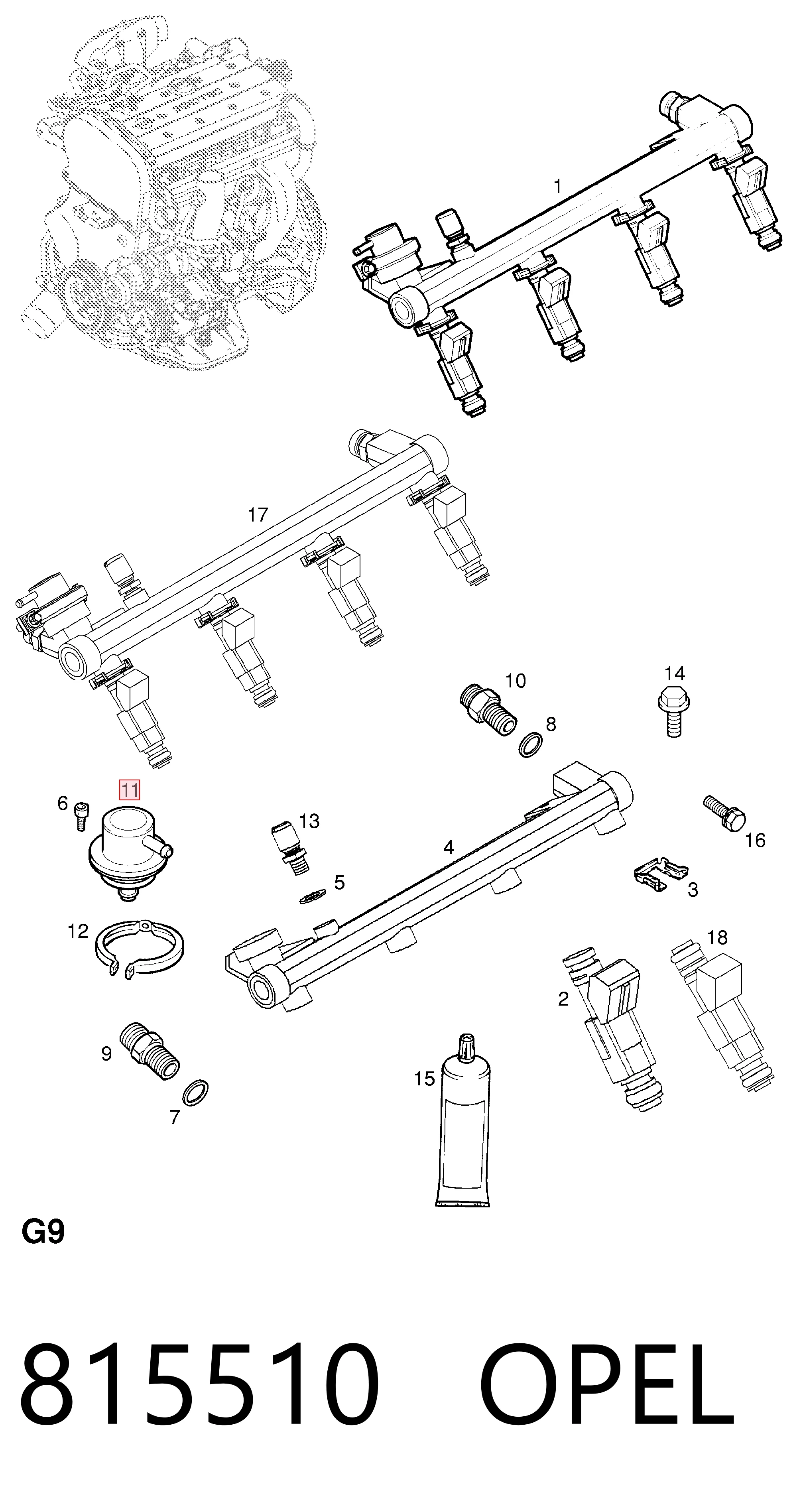 815510 Opel Регулятор давления в топливной рейке