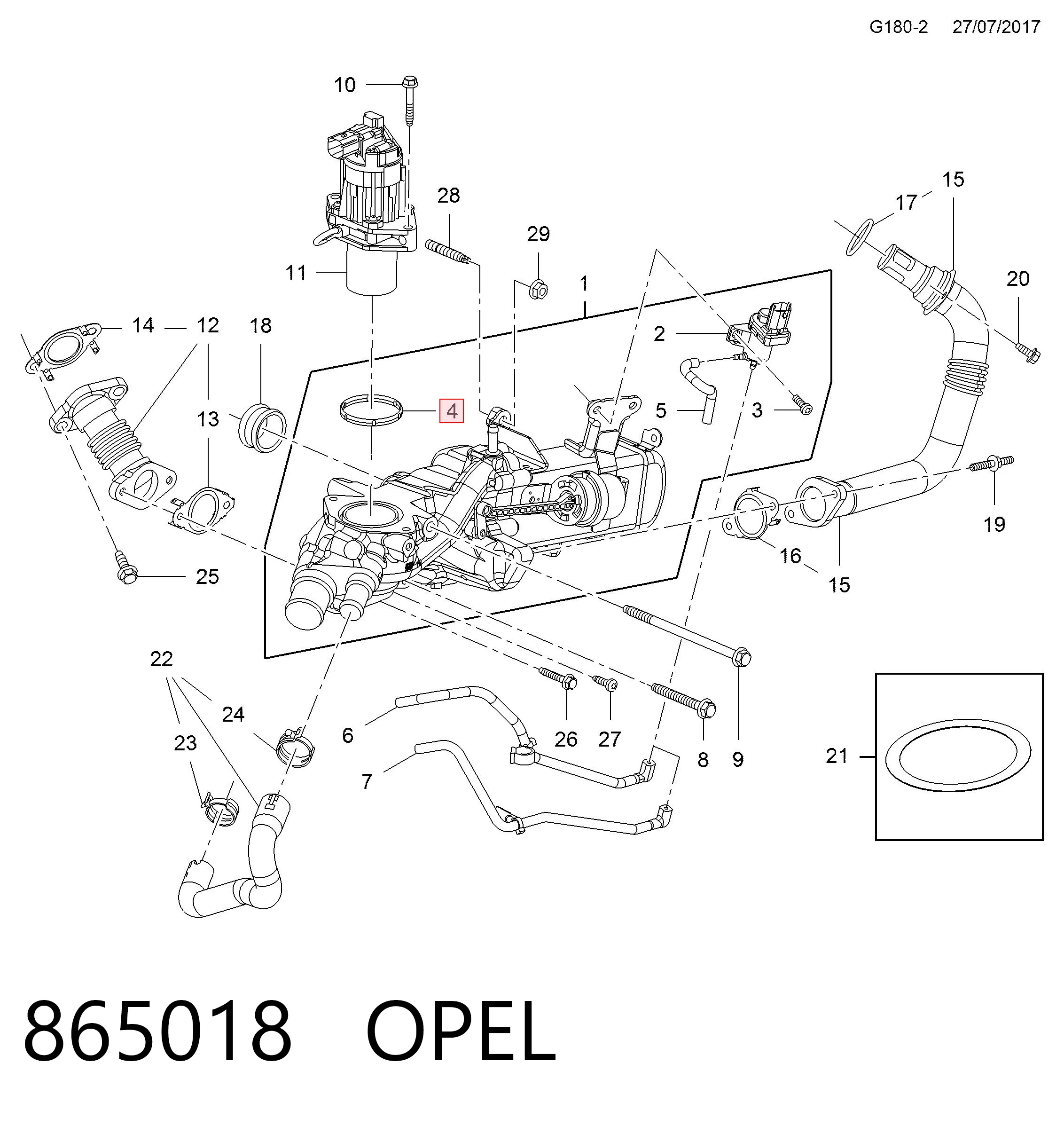 865018 Opel Прокладка EGR клапана рециркуляции