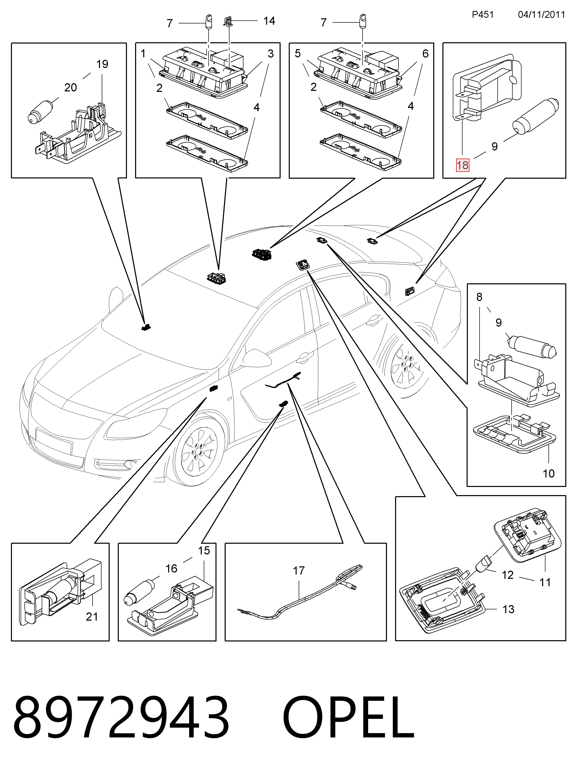 8972943 Opel Плафон подсветки багажного отсека