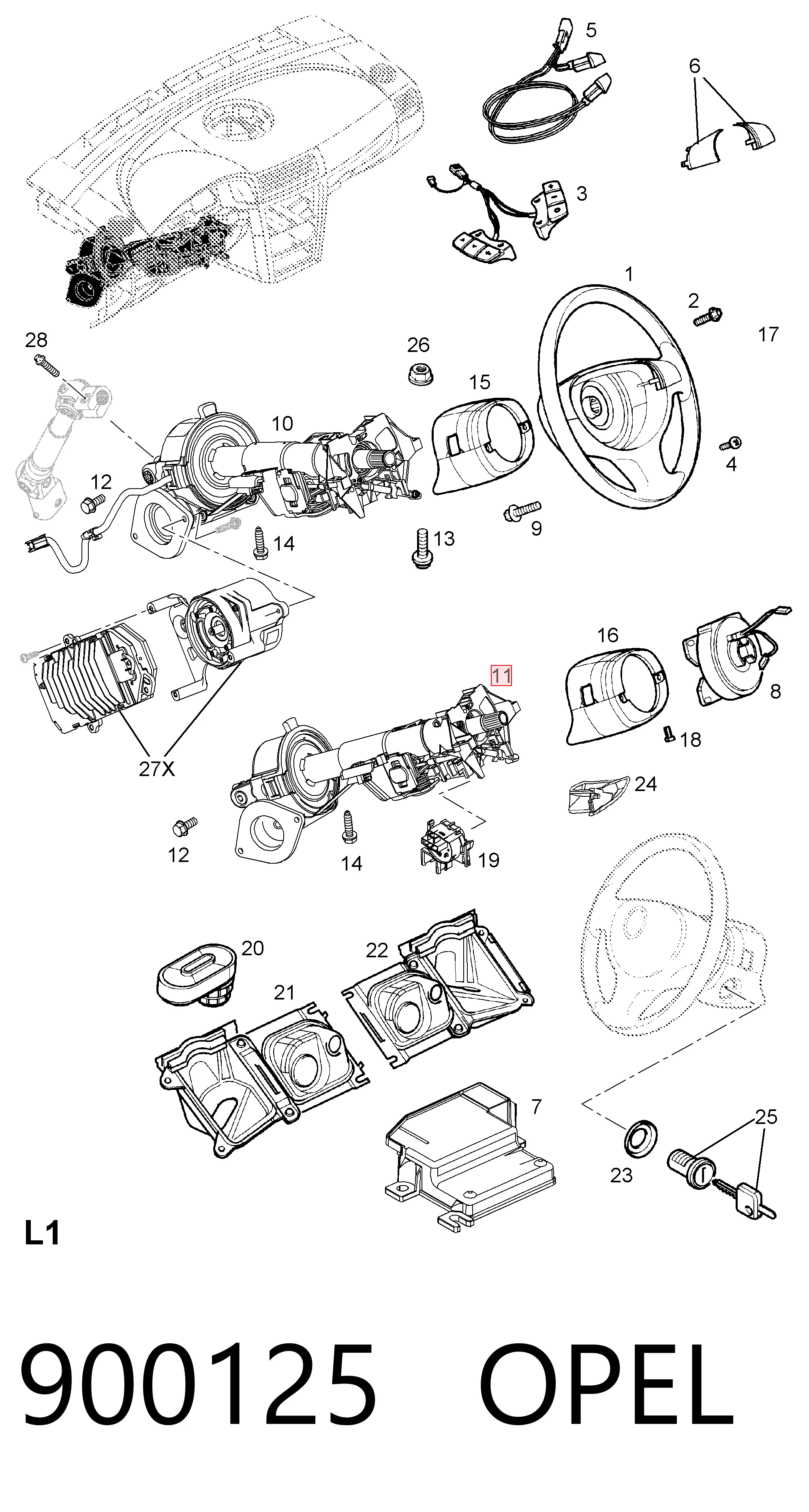 900125 Opel Колонка рулевого управления