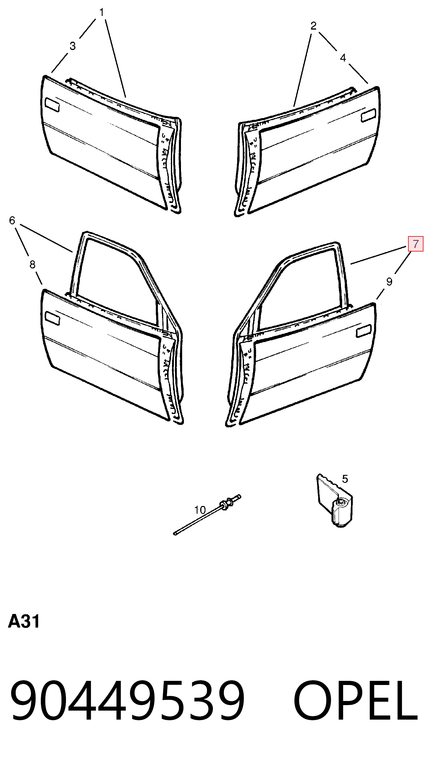 Водительская дверь на Opel Astra F 51, 52, F35, M35