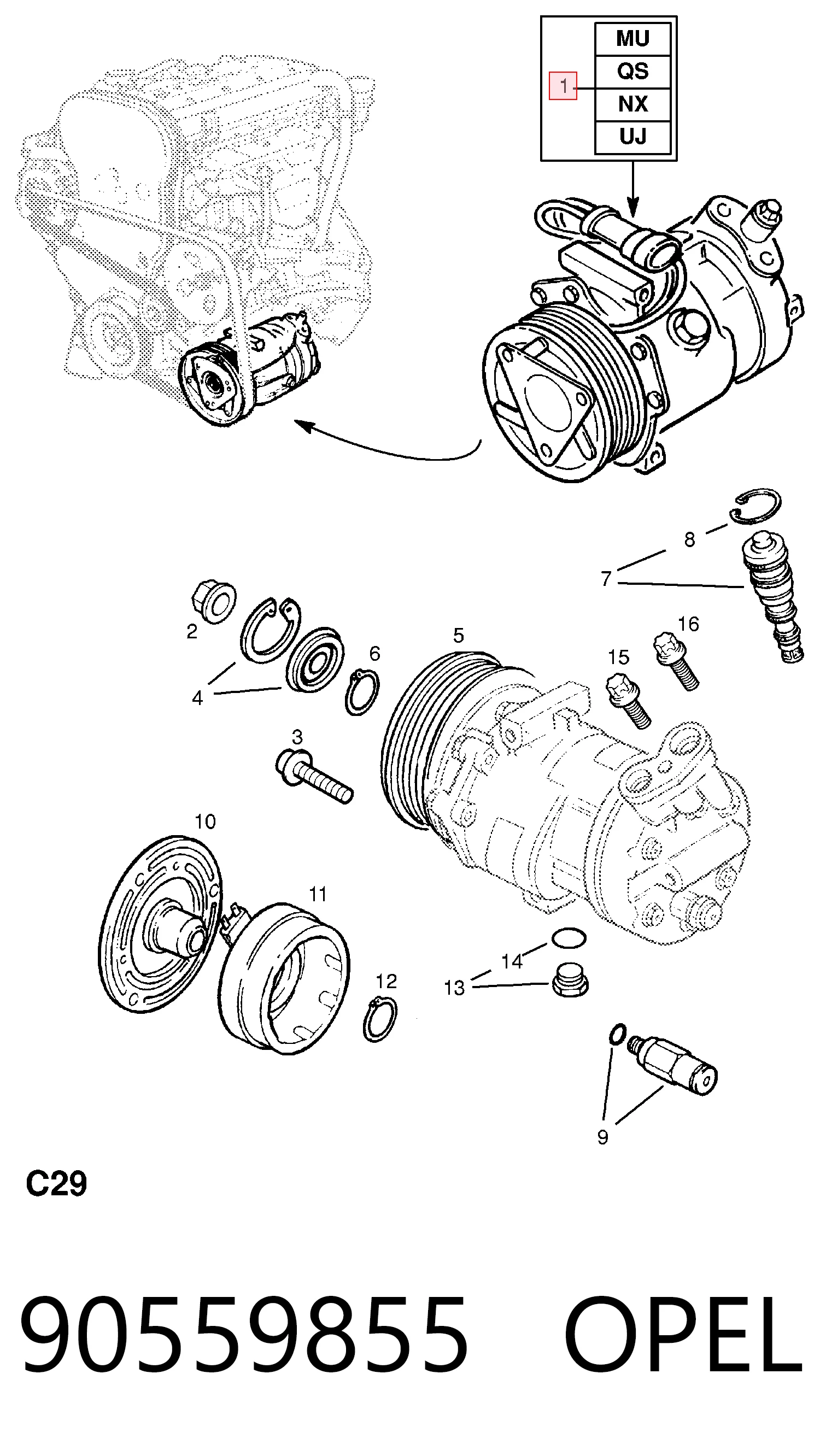 90559855 Opel Компрессор хладагента