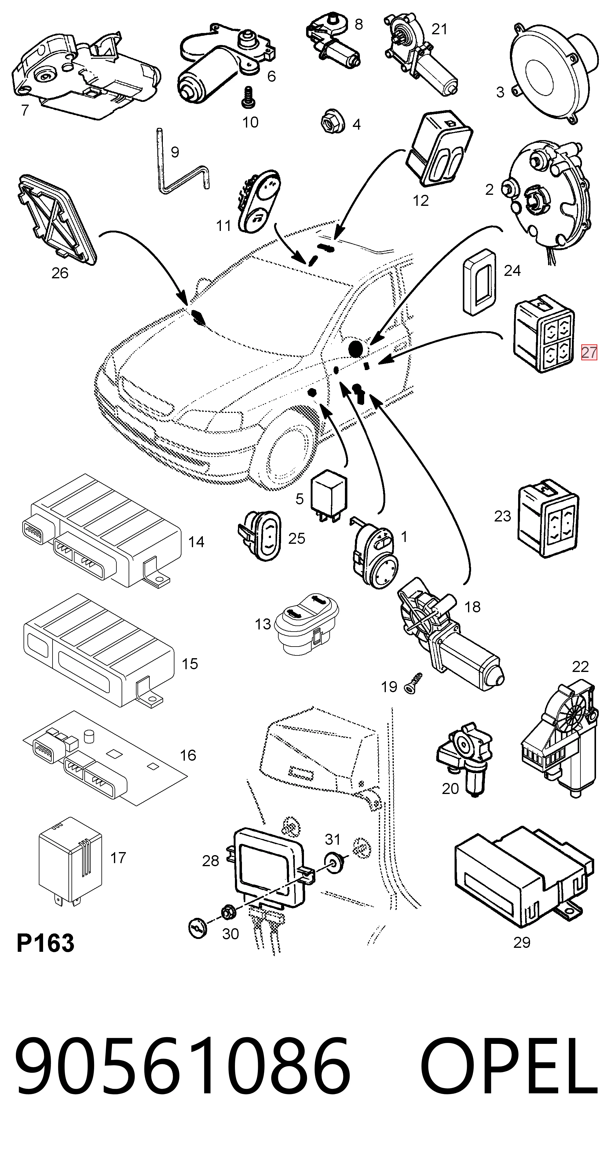 90561086 Opel Кнопки переднего левого стекло подъёмника