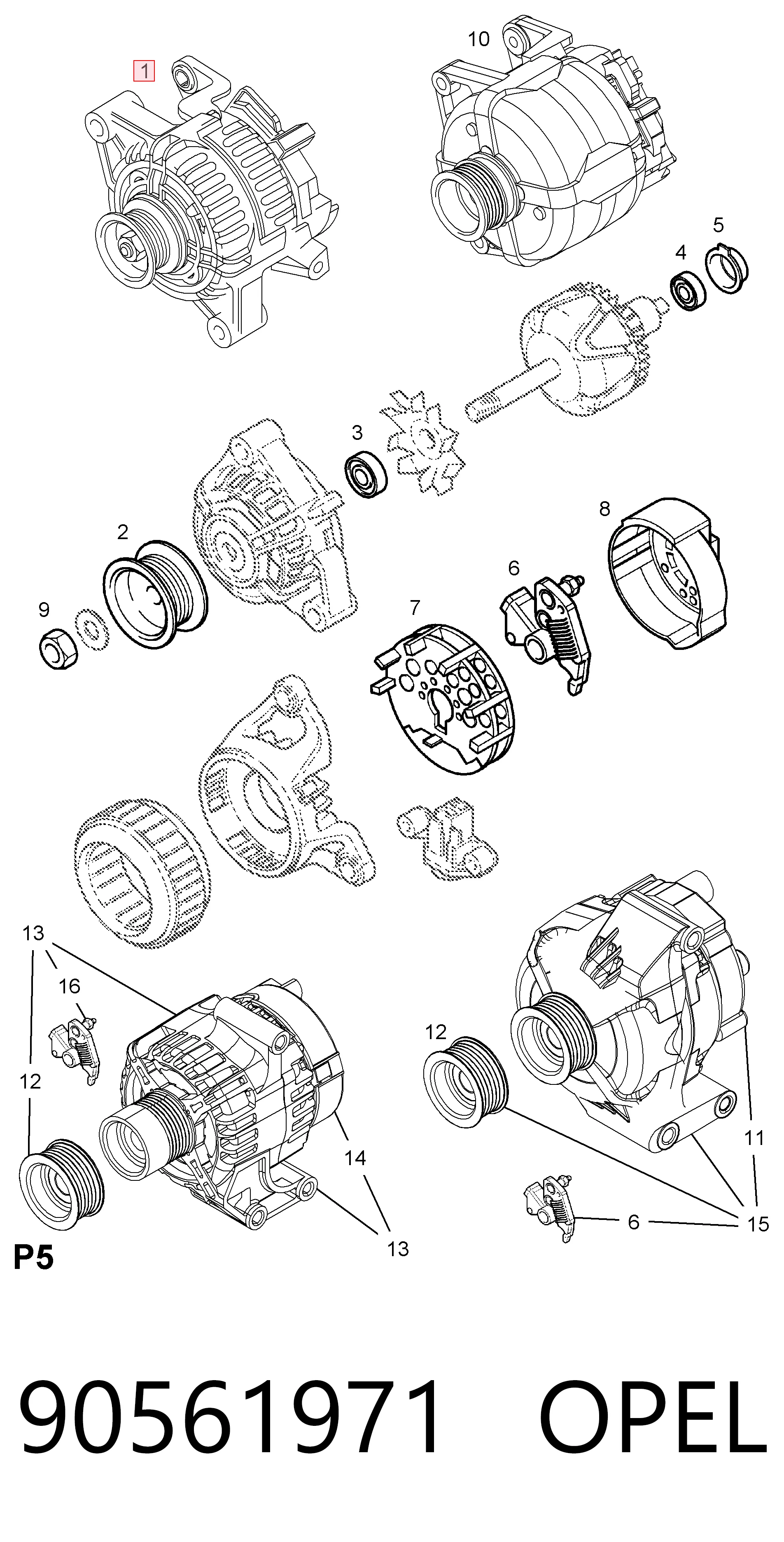 90561971 Opel Генератор автомобильный