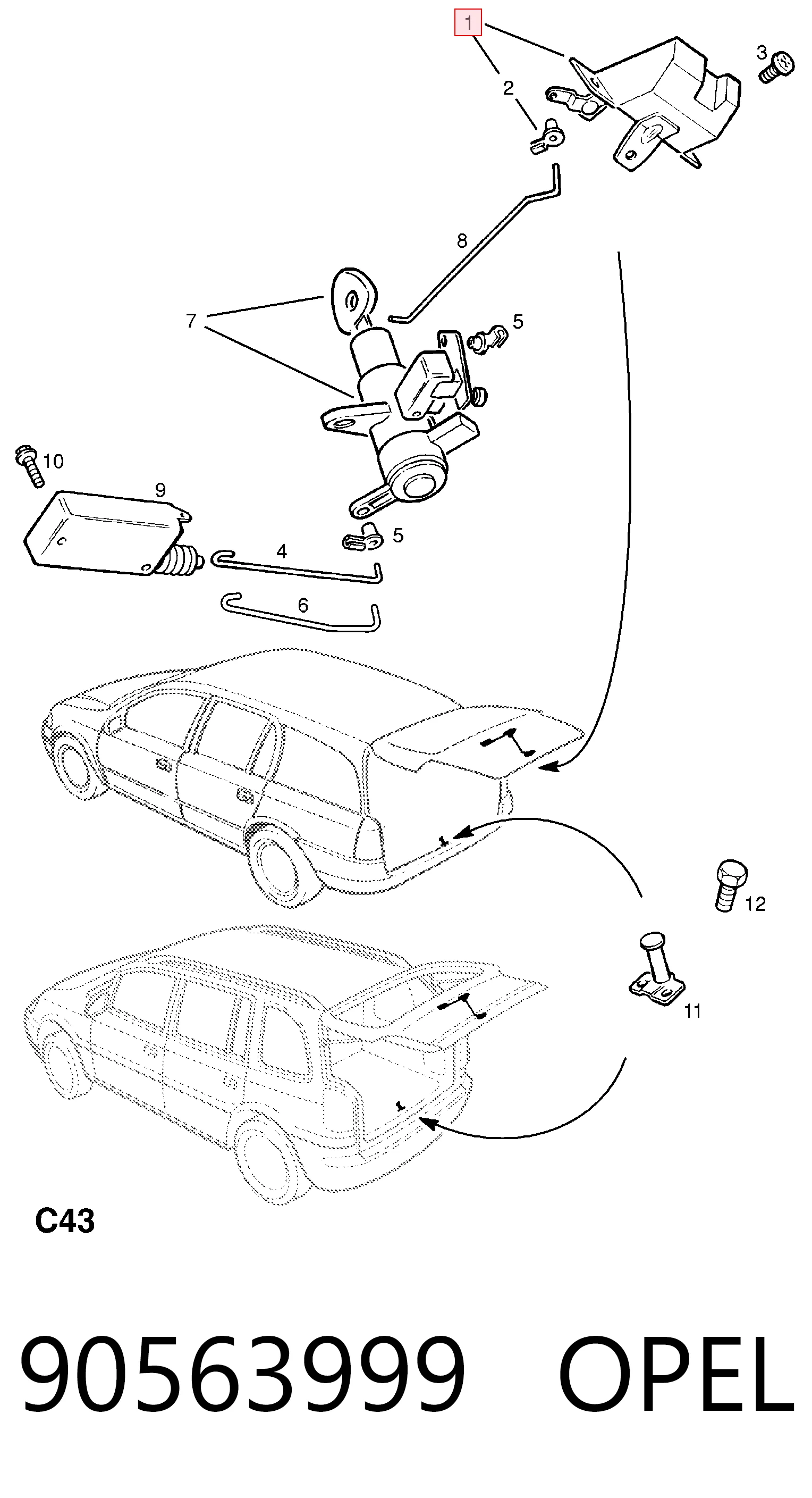 90563999 Opel Замок пятой двери