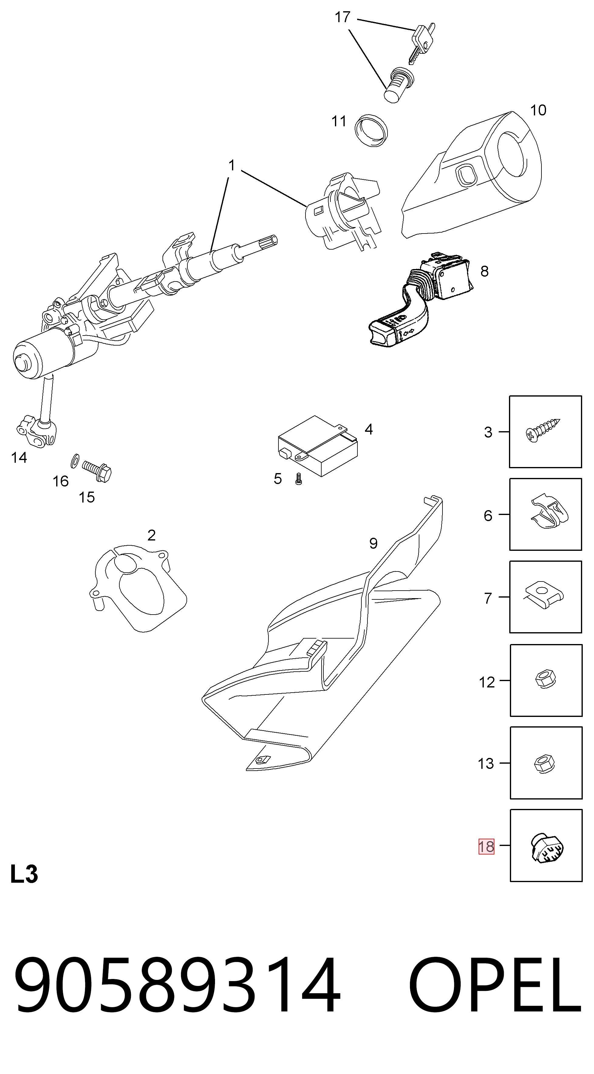 90589314 Opel Контакты замка зажигания