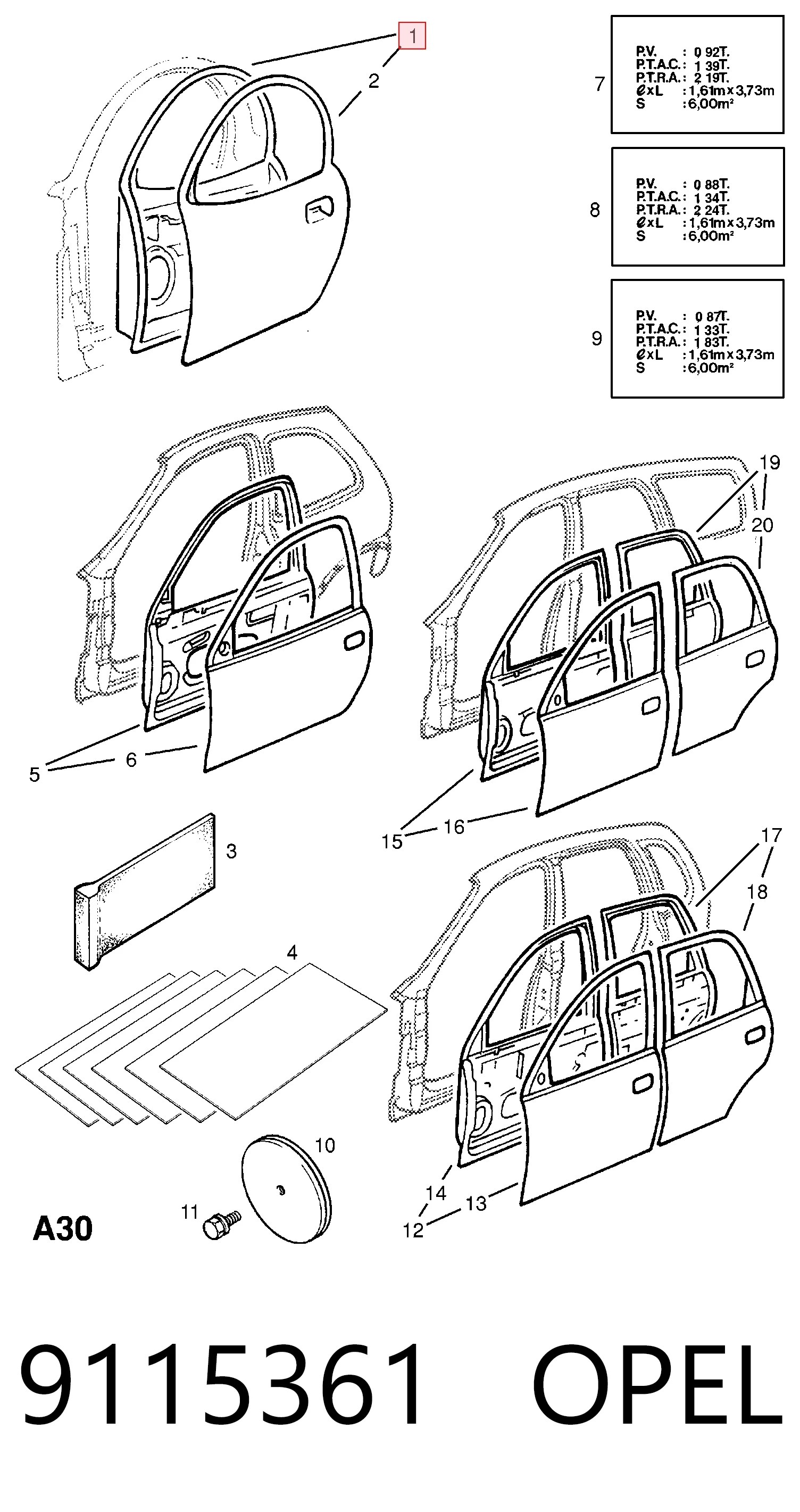Передняя левая дверь Opel Tigra A купе (S93) (1994 - 2000) цена, от 51.59 USD