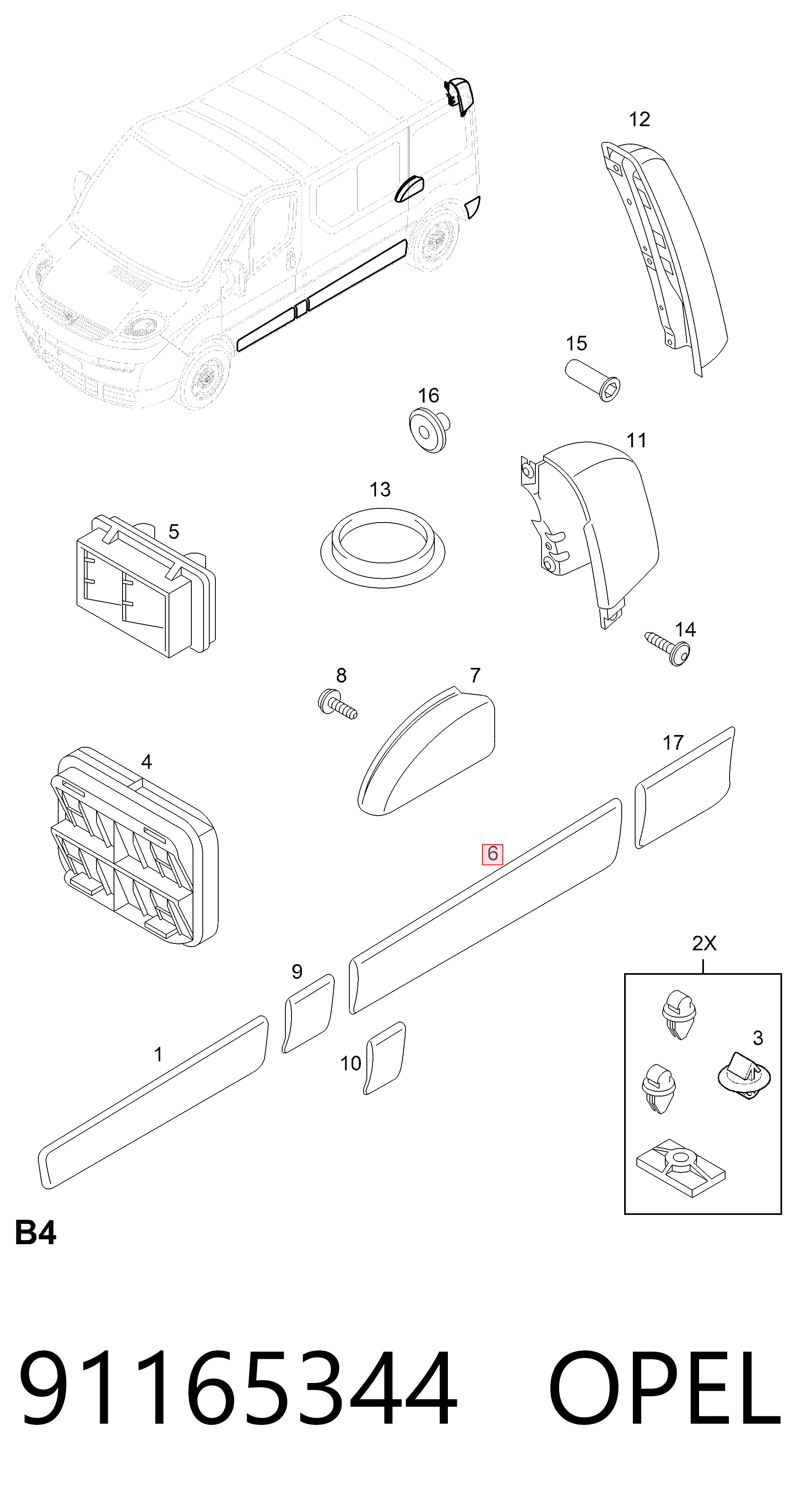 91165344 Renault (RVI) Молдинг боковой (сдвижной) двери