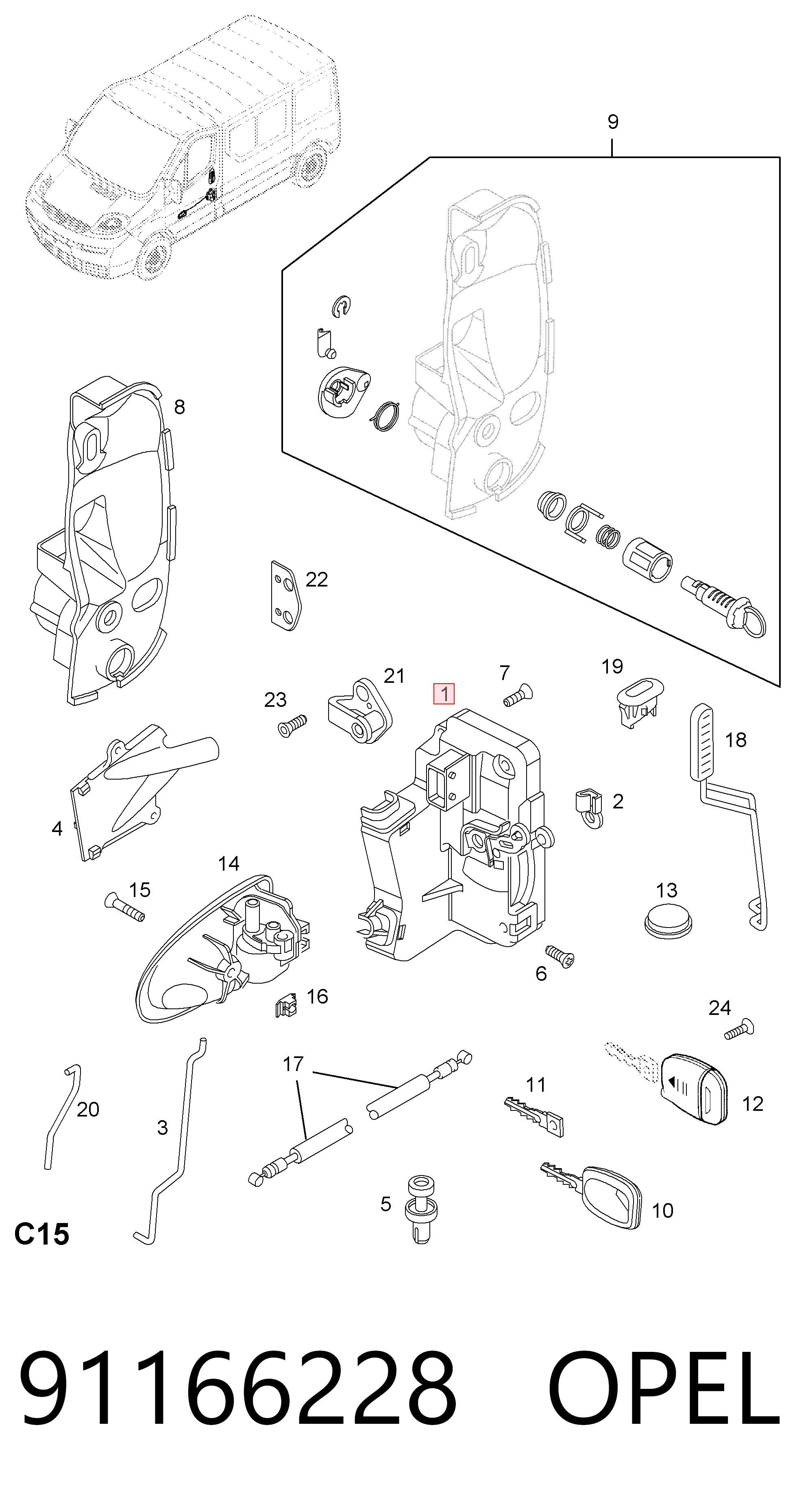 91166228 Renault (RVI) Замок двери водителя