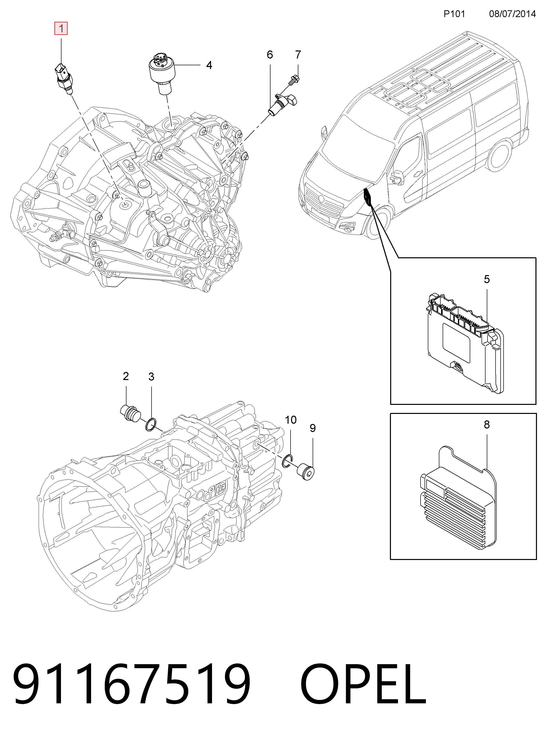 91167519 Opel Датчик включения фонарей заднего хода
