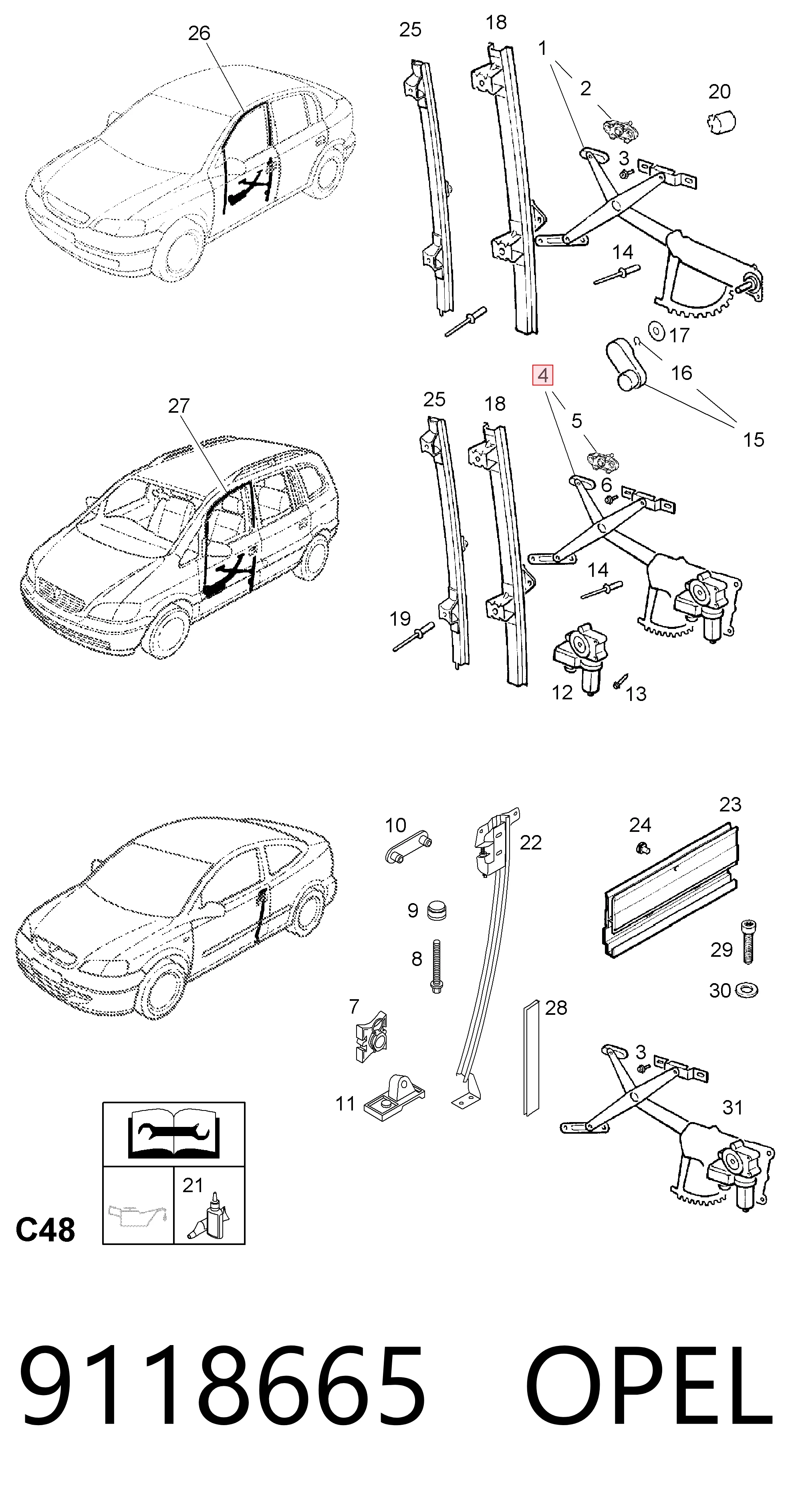 Стеклоподъемник передней правой двери 9118665 General Motors