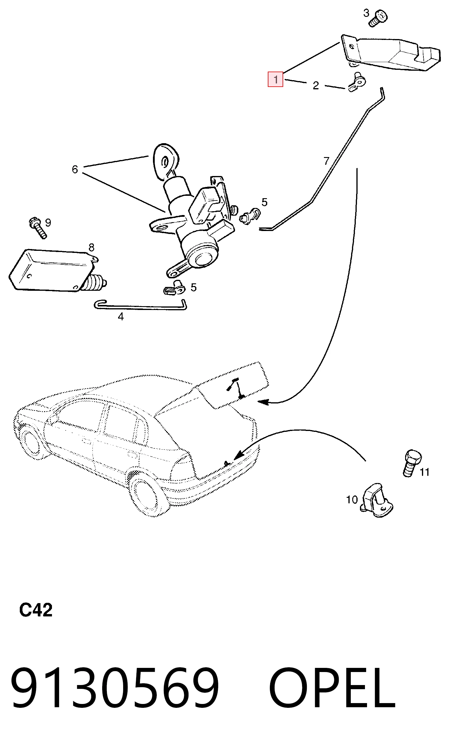 9130569 Opel Замок пятой двери