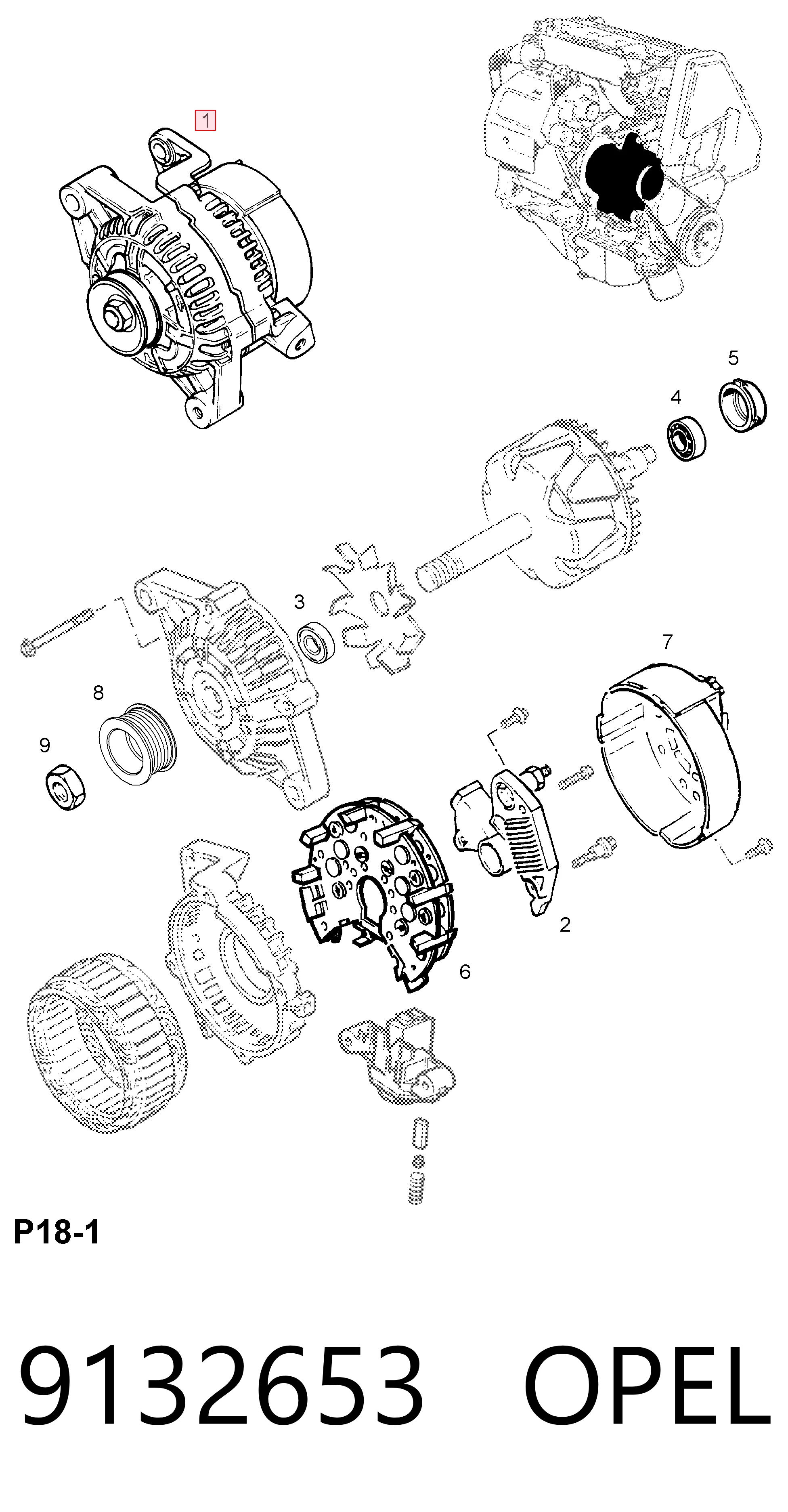 9132653 Opel Генератор автомобильный