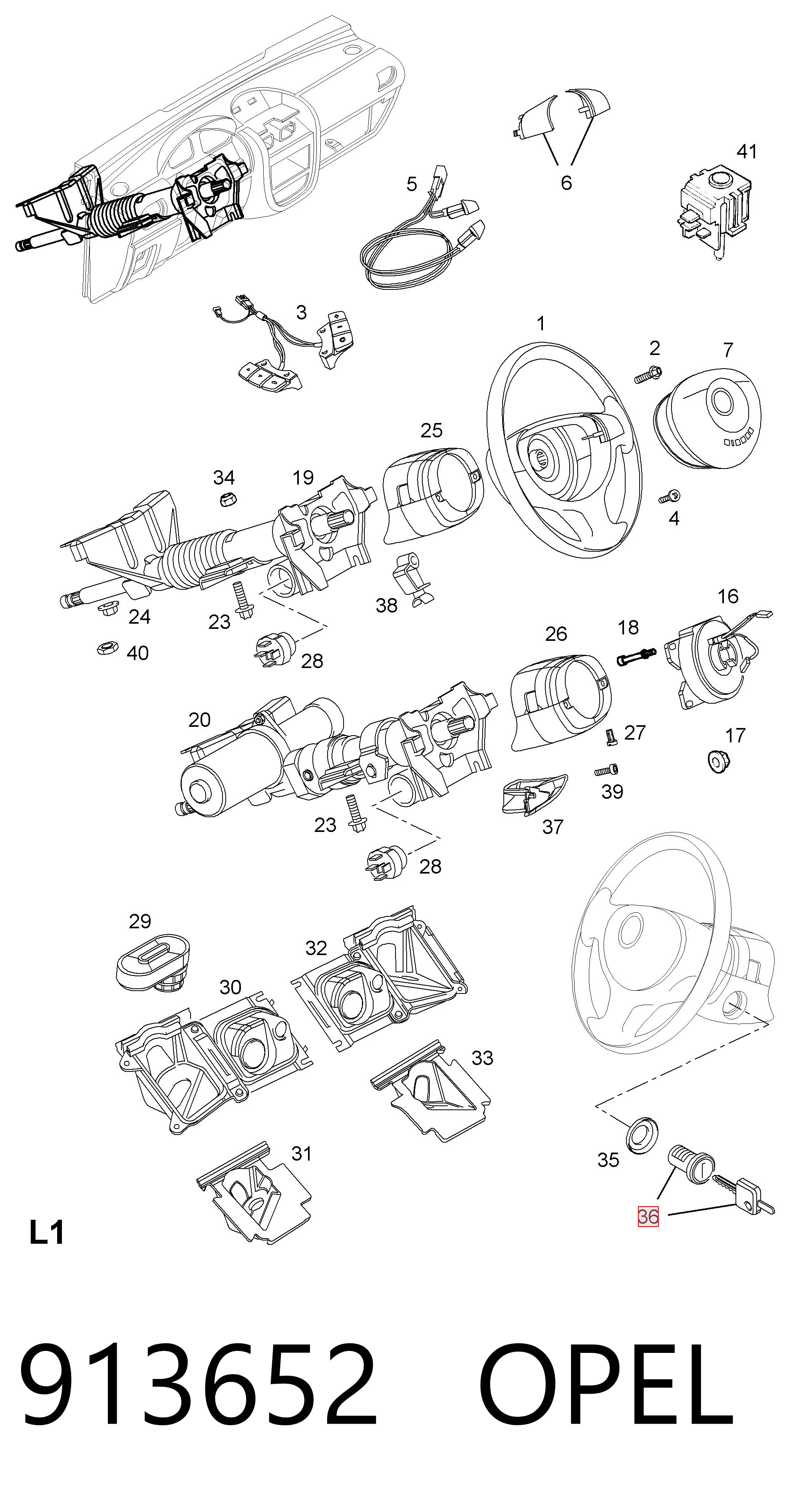 913652 Opel Личинка замка зажигания