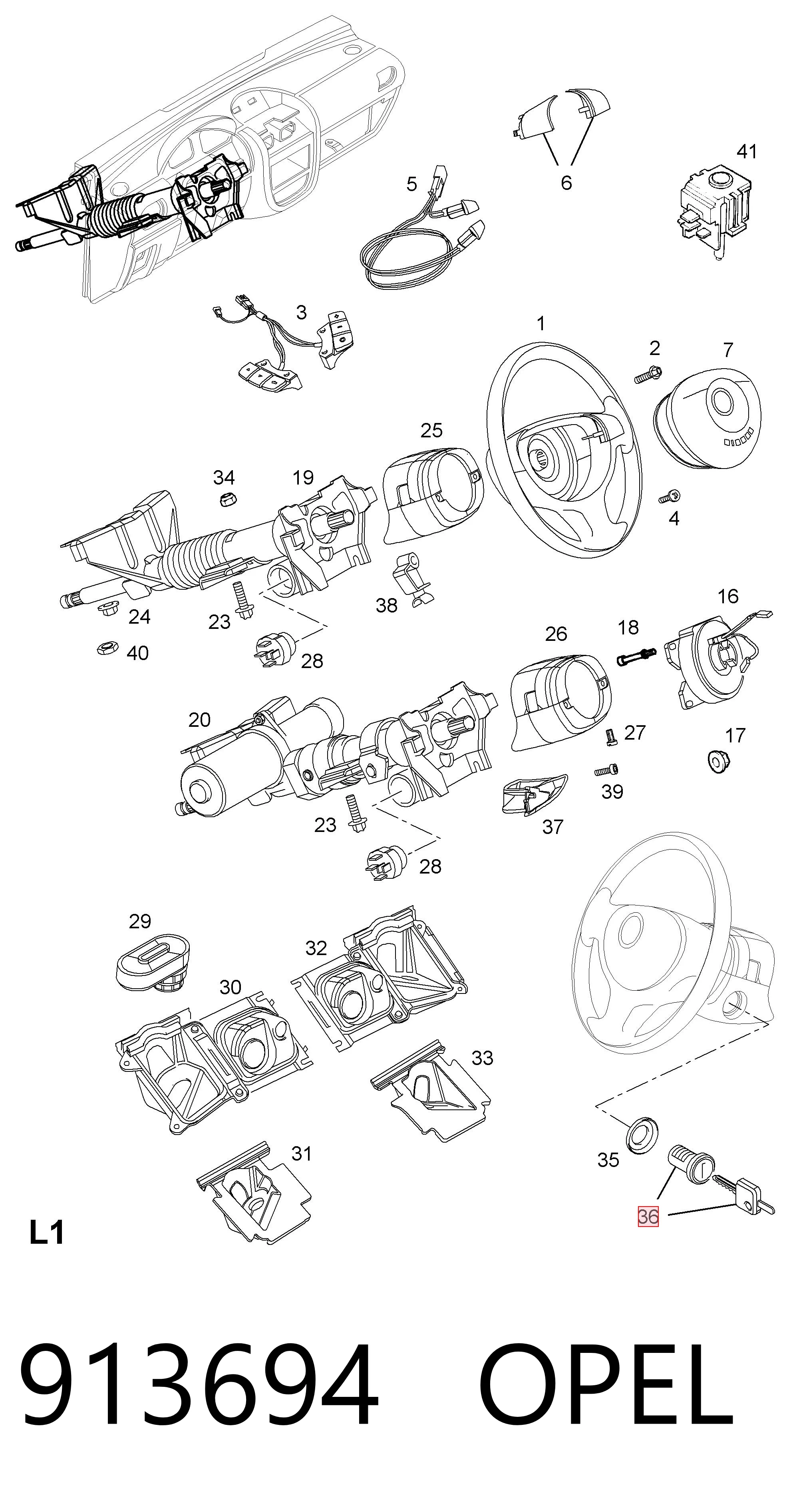 913694 Opel Личинка замка зажигания