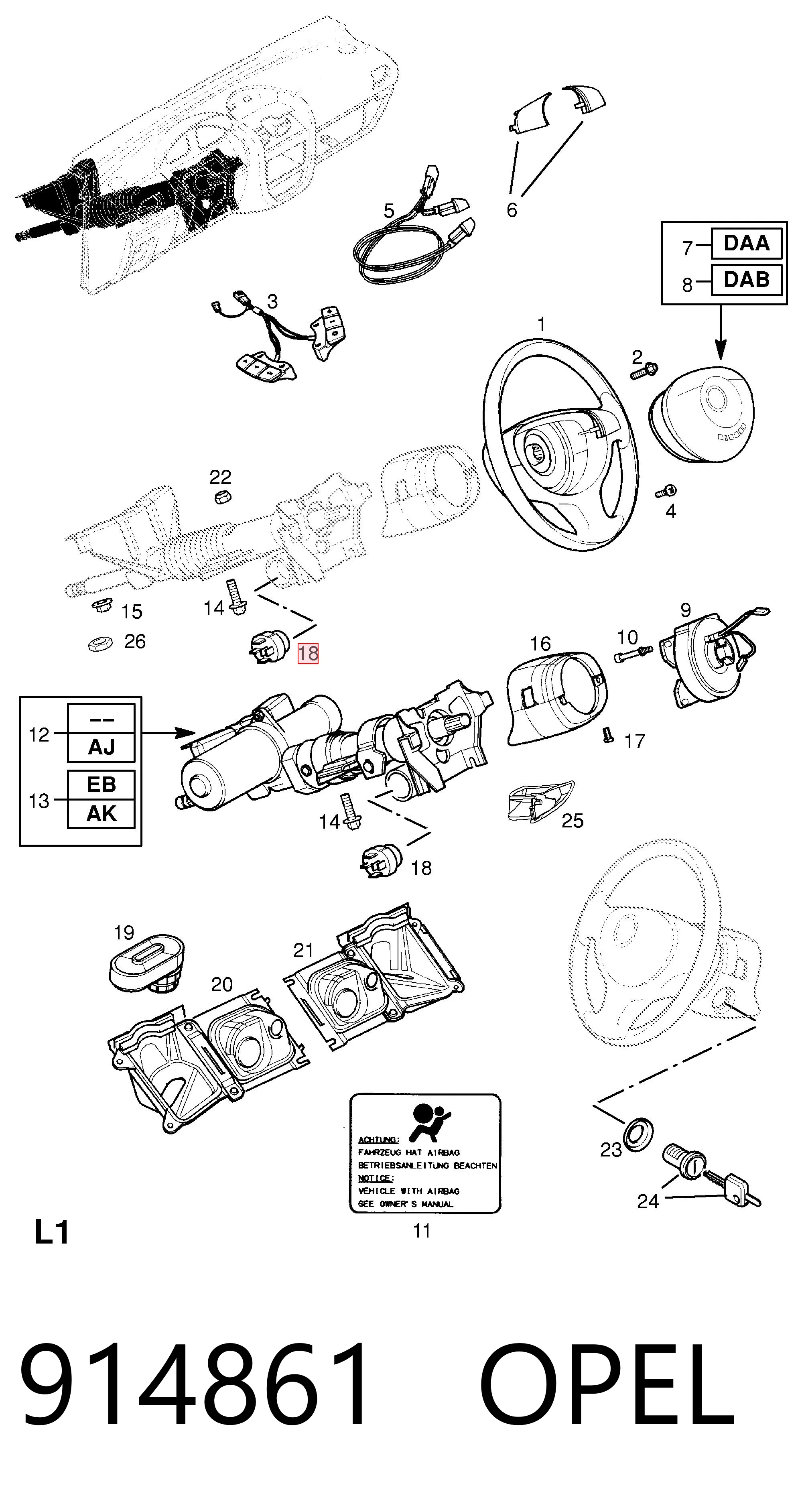 914861 Opel Контакты замка зажигания