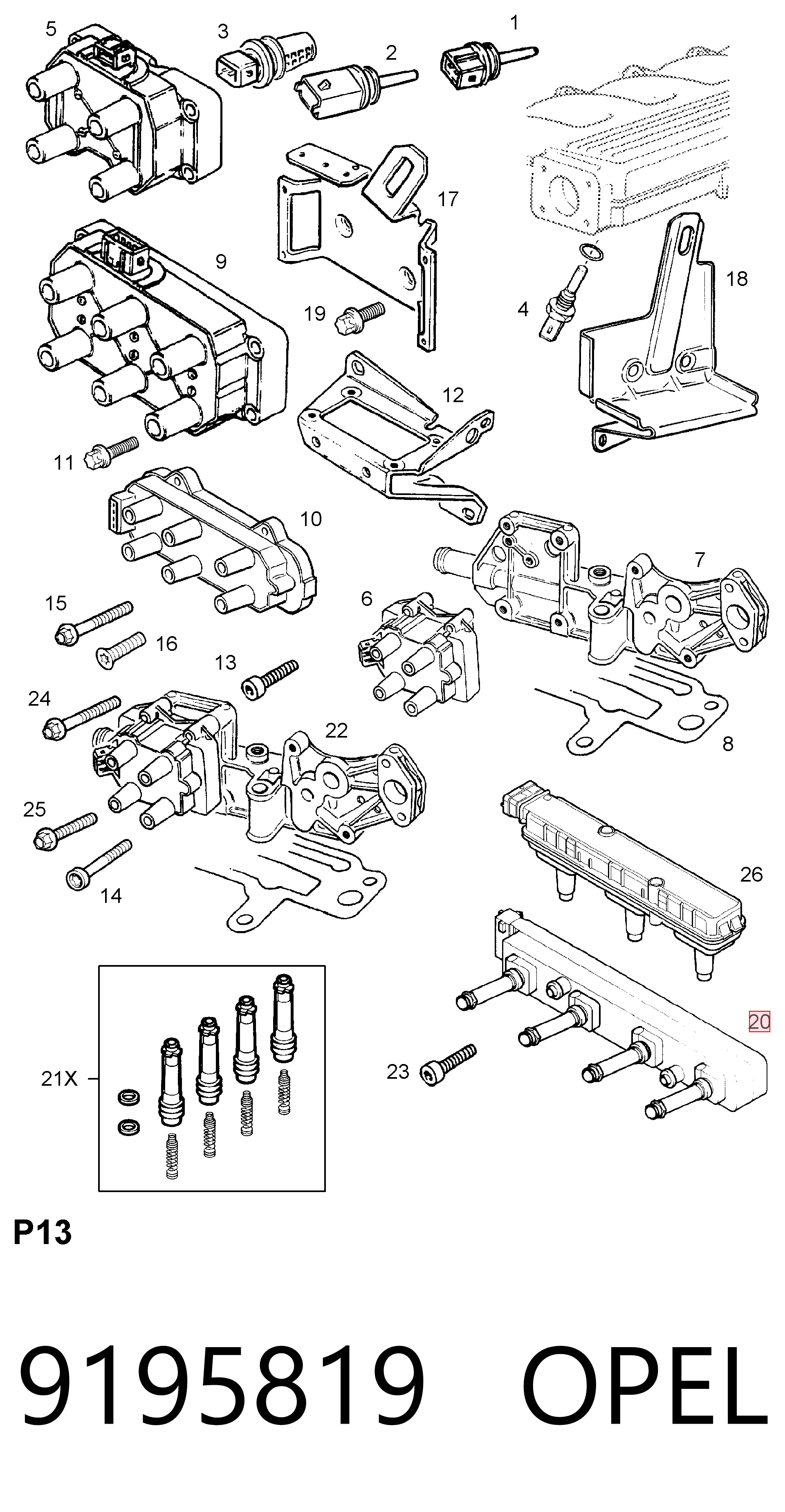 9195819 Opel Катушка зажигания