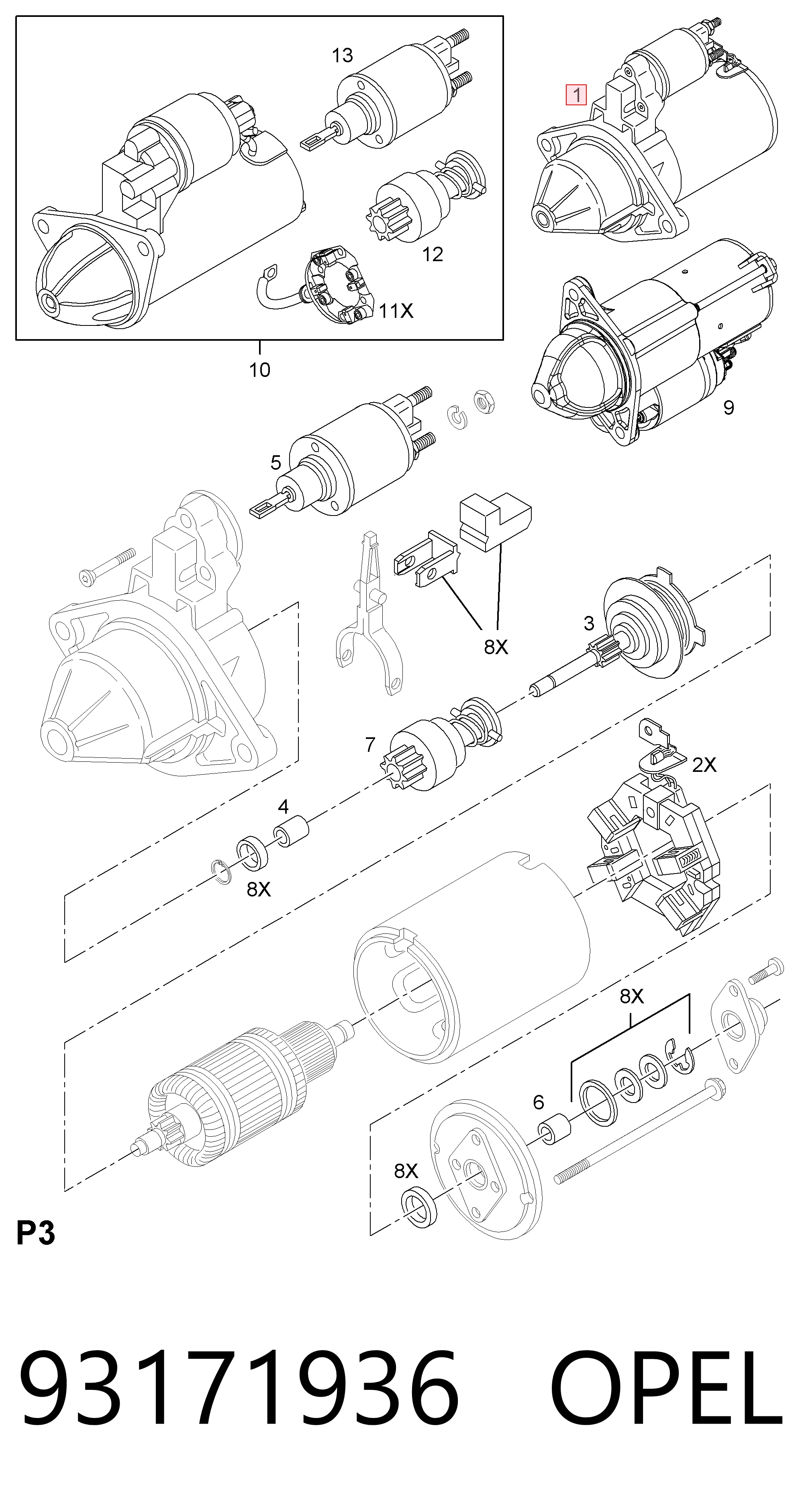 93171936 Opel Стартер автомобиля