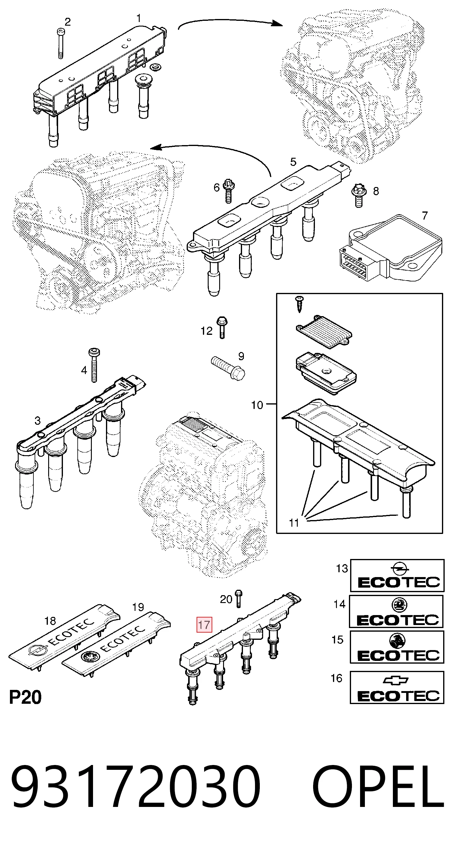 93172030 Opel Катушка зажигания