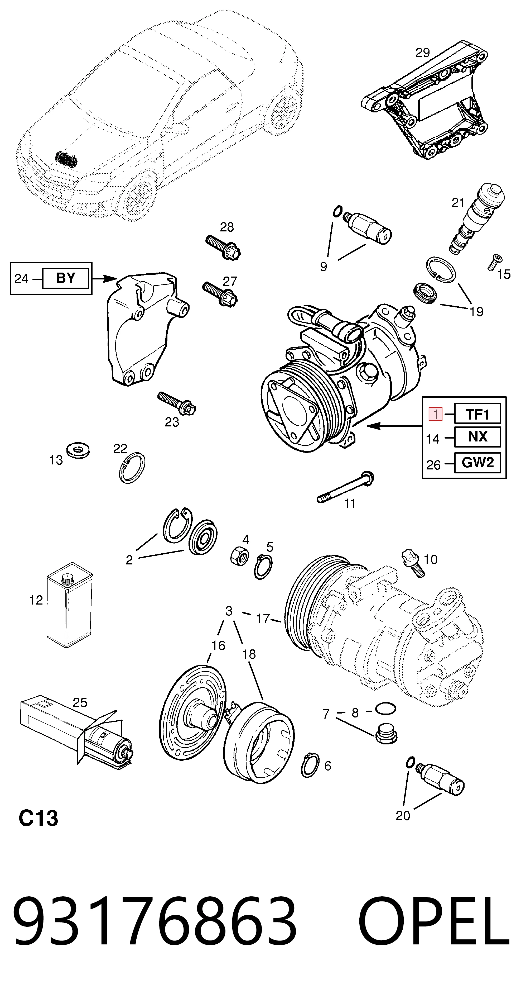 93176863 Opel Компрессор хладагента