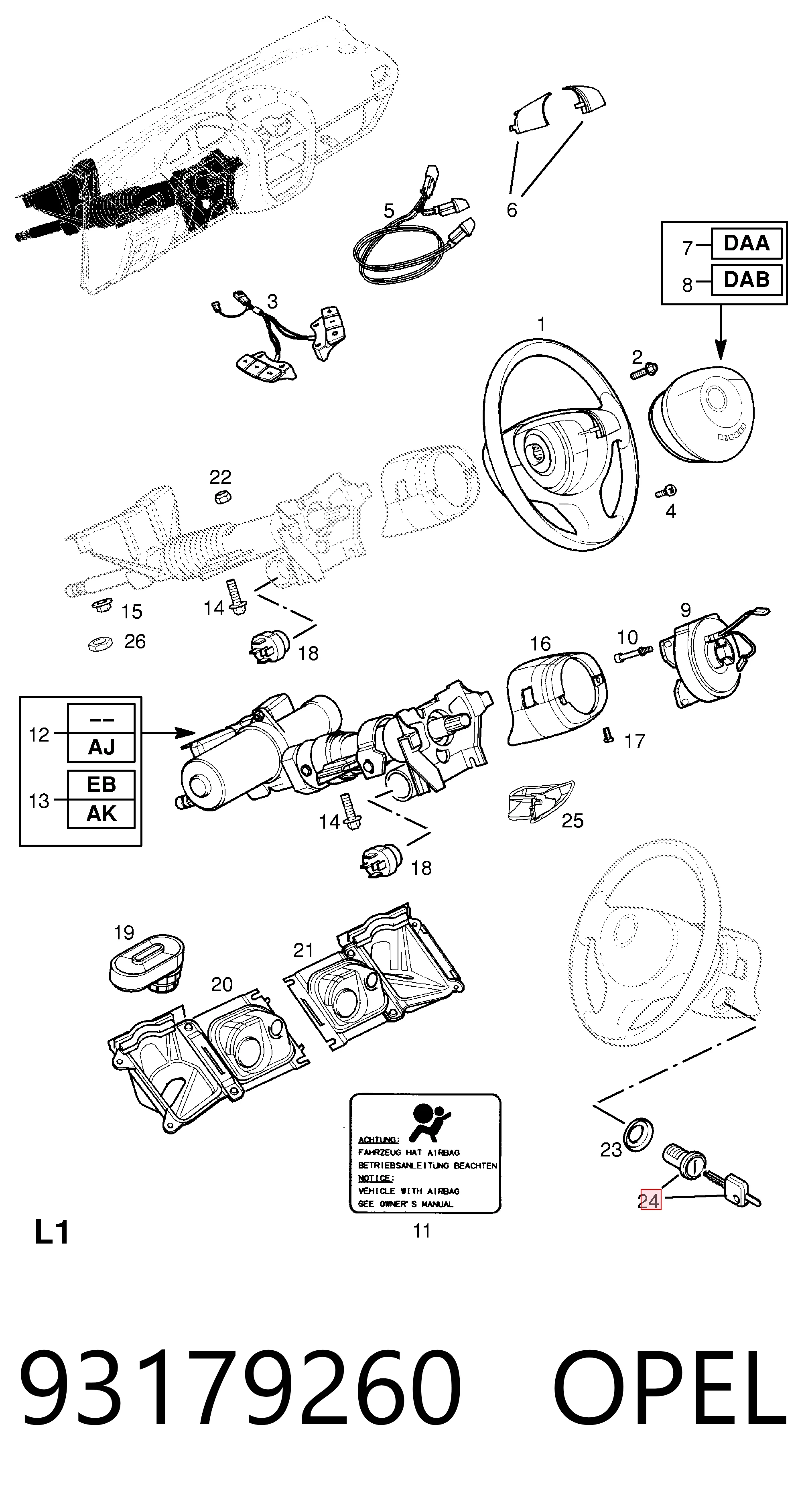 Личинка замка зажигания General Motors 93179261 цена, от 117.44 USD