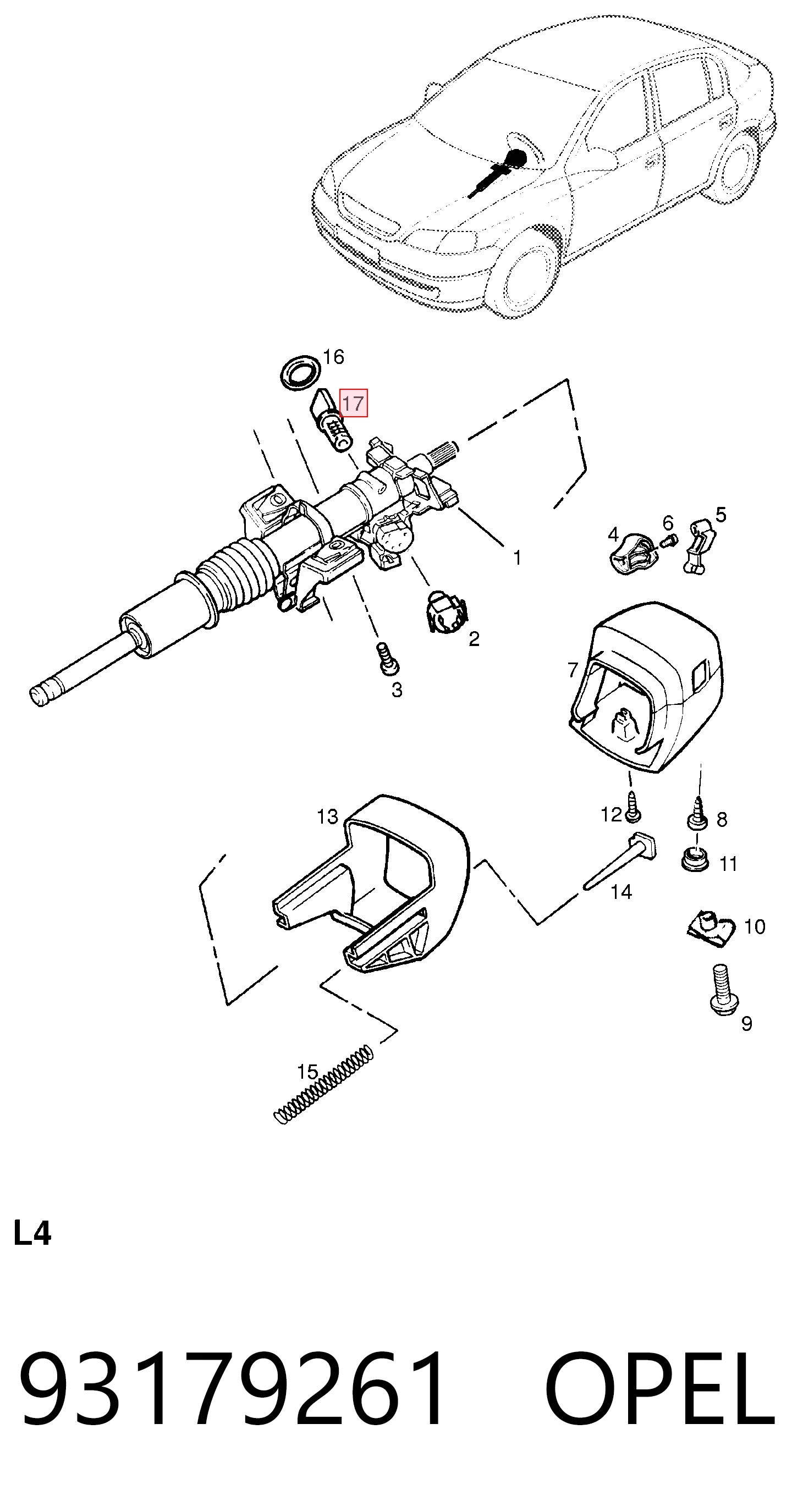 Купить 93179261 General Motors Личинка замка зажигания