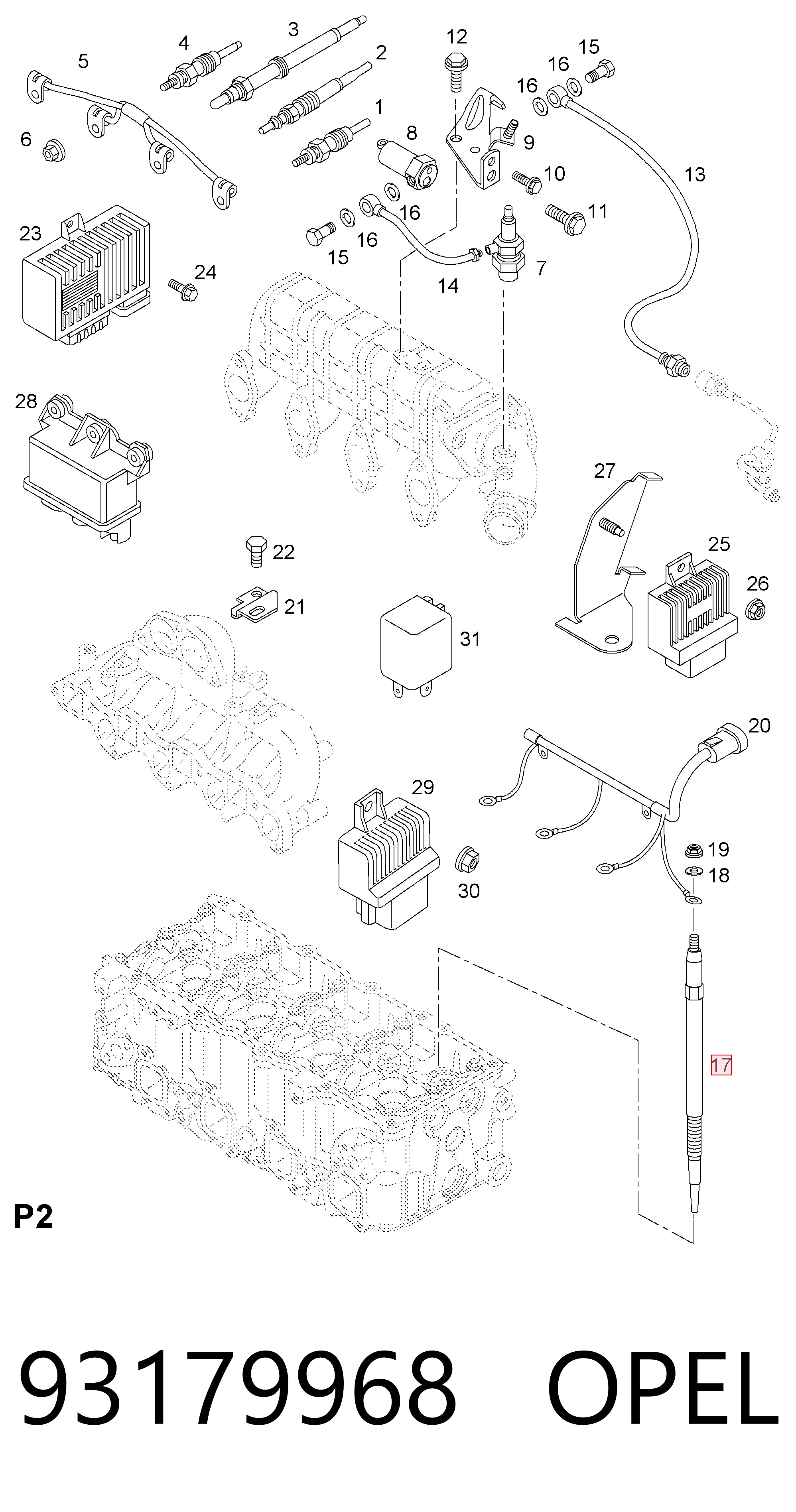 Свечи накала 93179968 General Motors