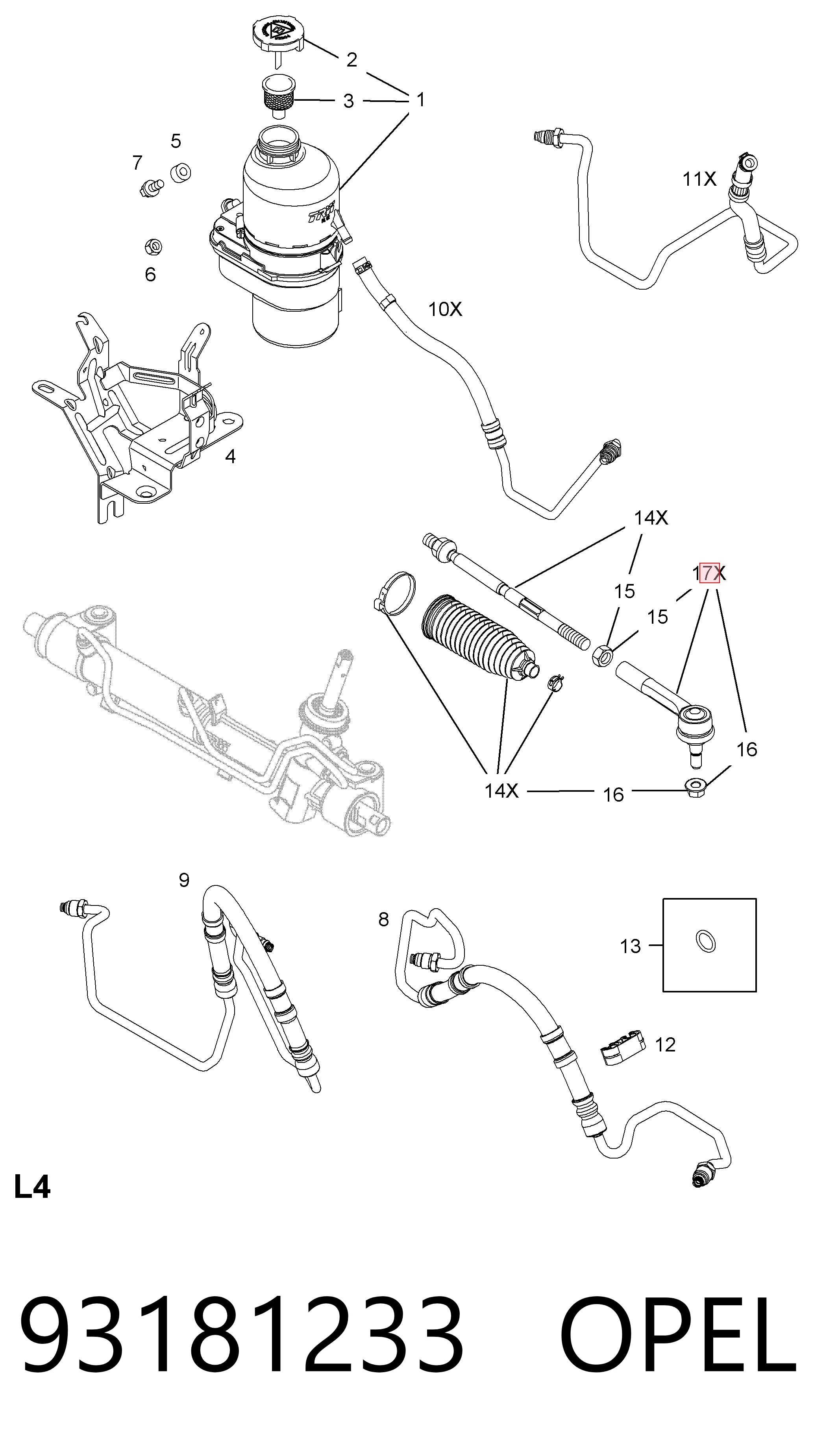 93181233 Opel Наружный наконечник рулевой тяги