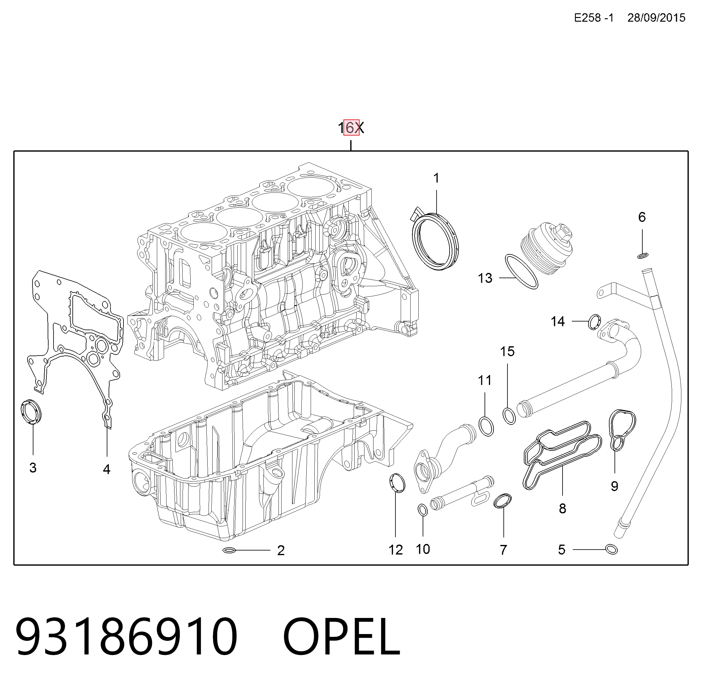 Нижний комплект прокладок двигателя 93186910 General Motors