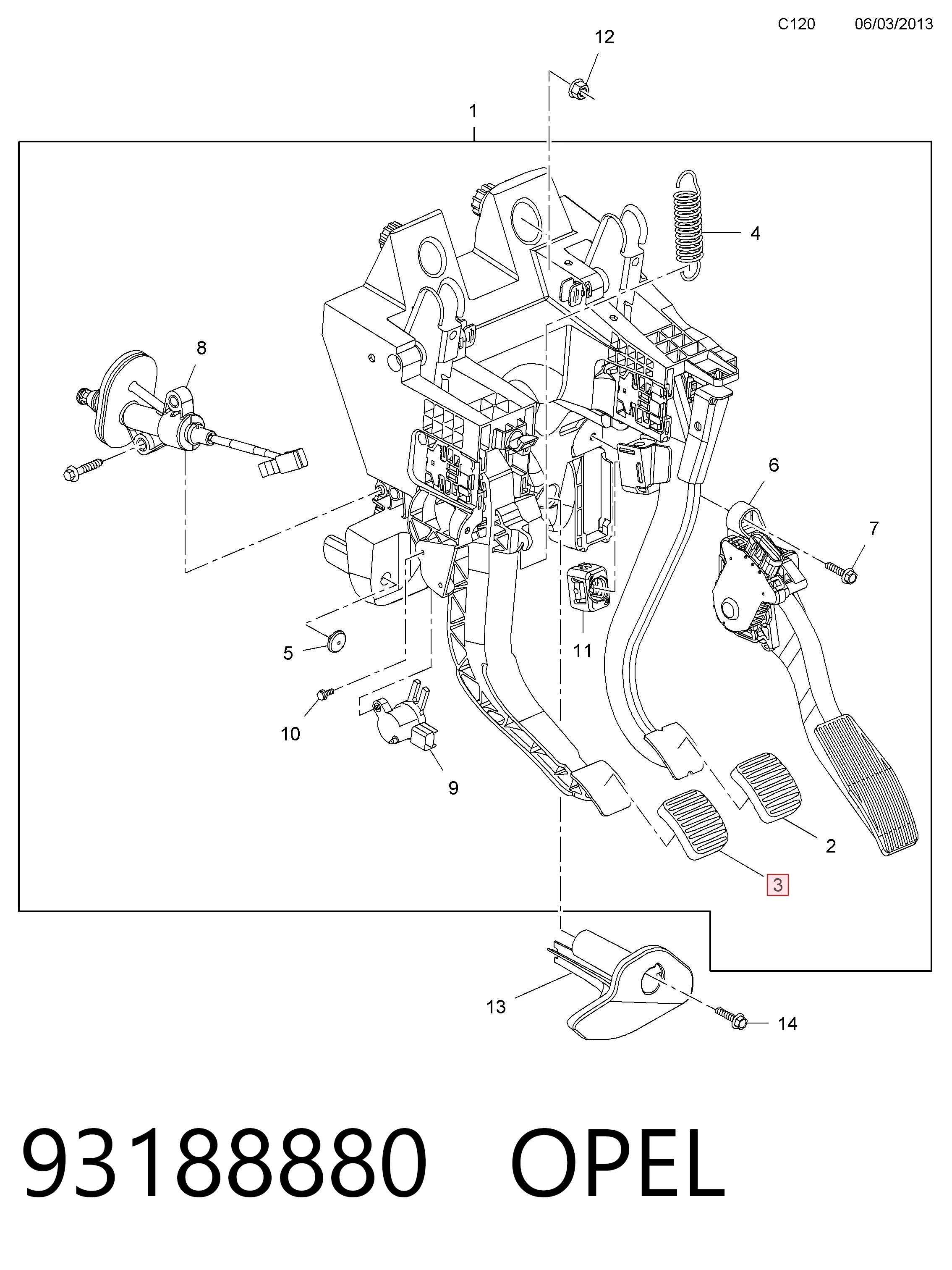93188880 Opel Накладка педали тормоза
