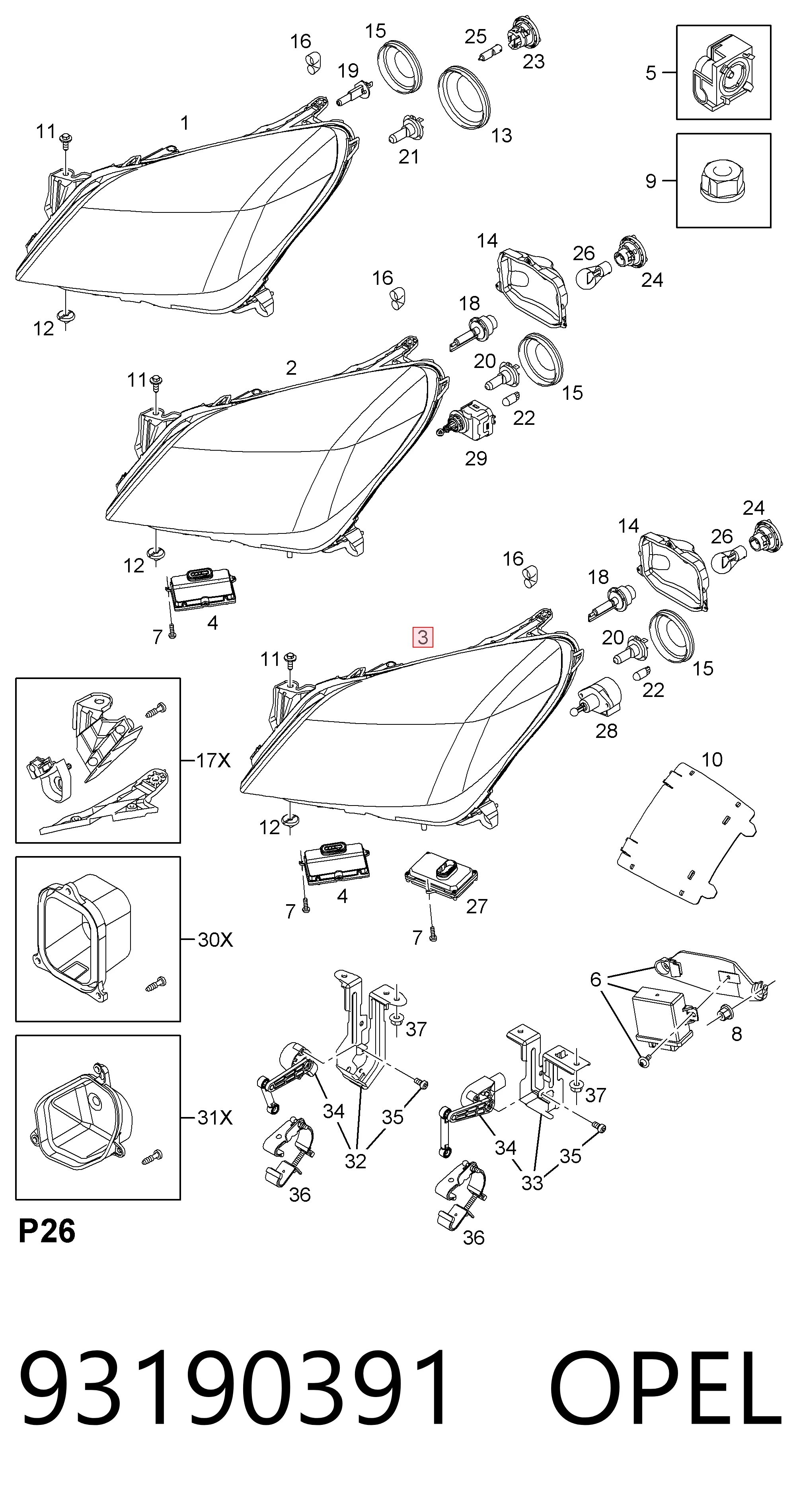 Купить 93190391 General Motors Фара основная правая