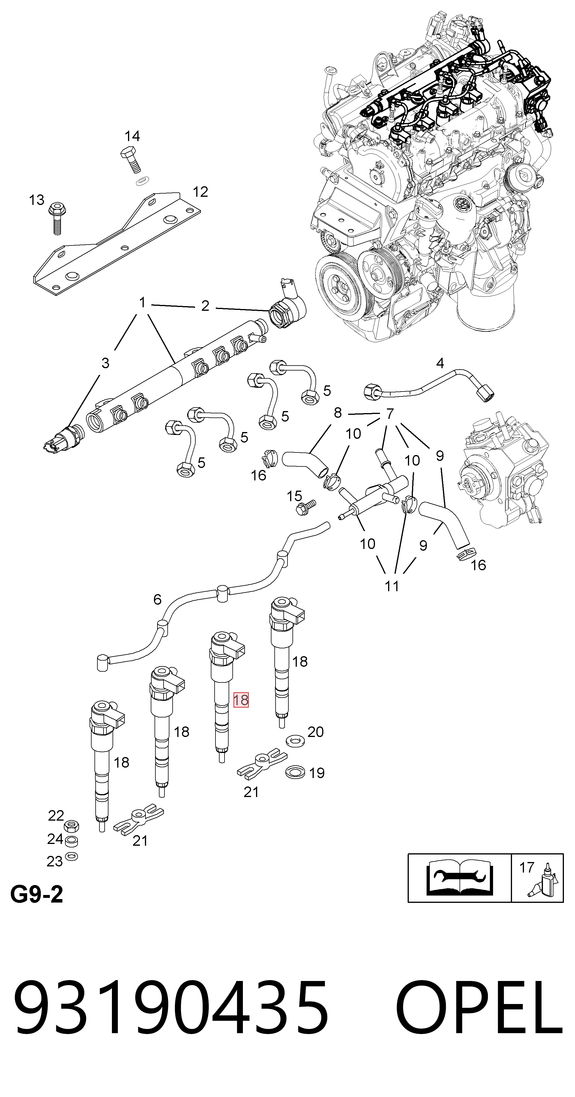 93190435 Opel Топливные форсунки