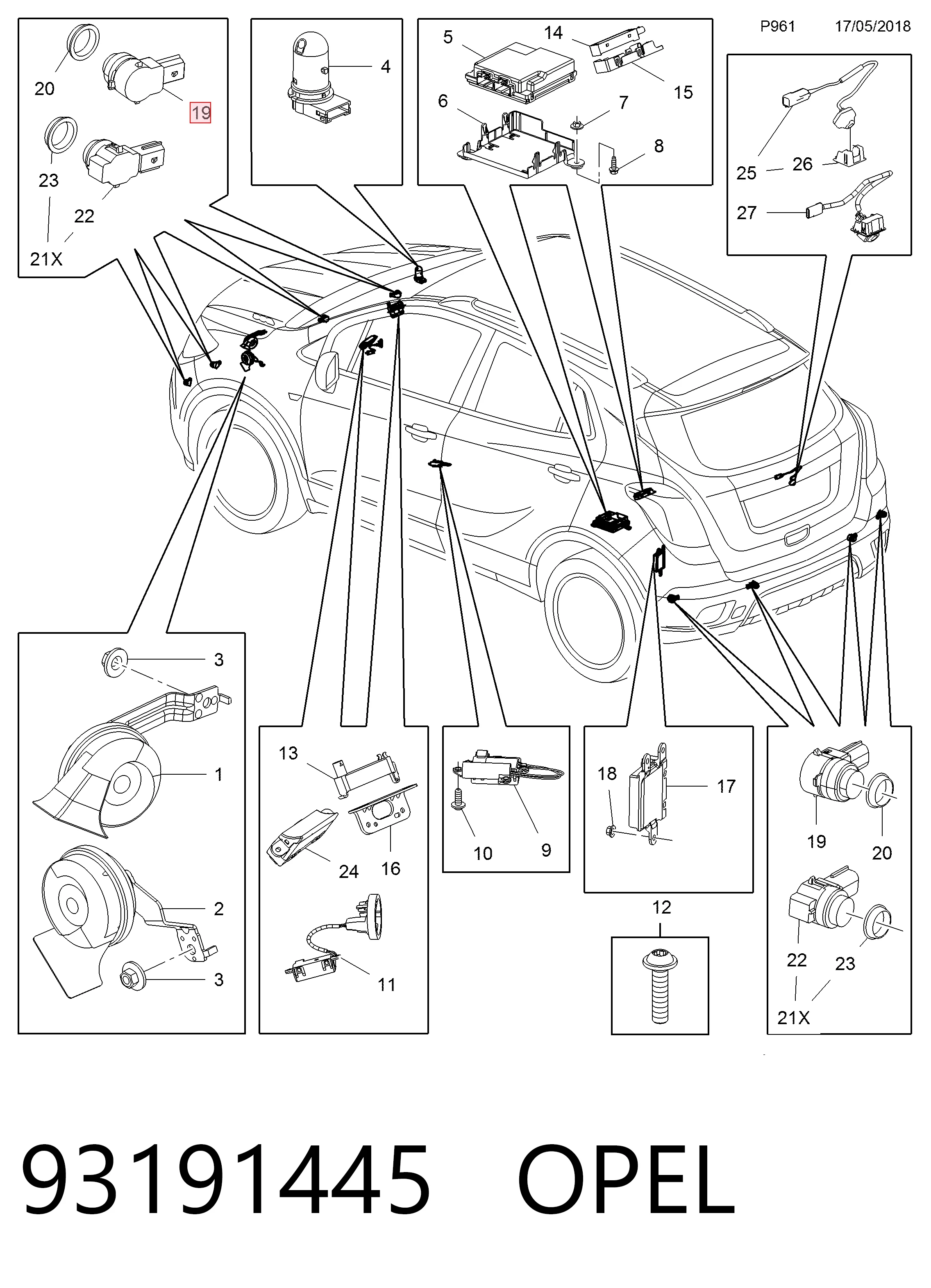 93191445 Opel Задние парктроники