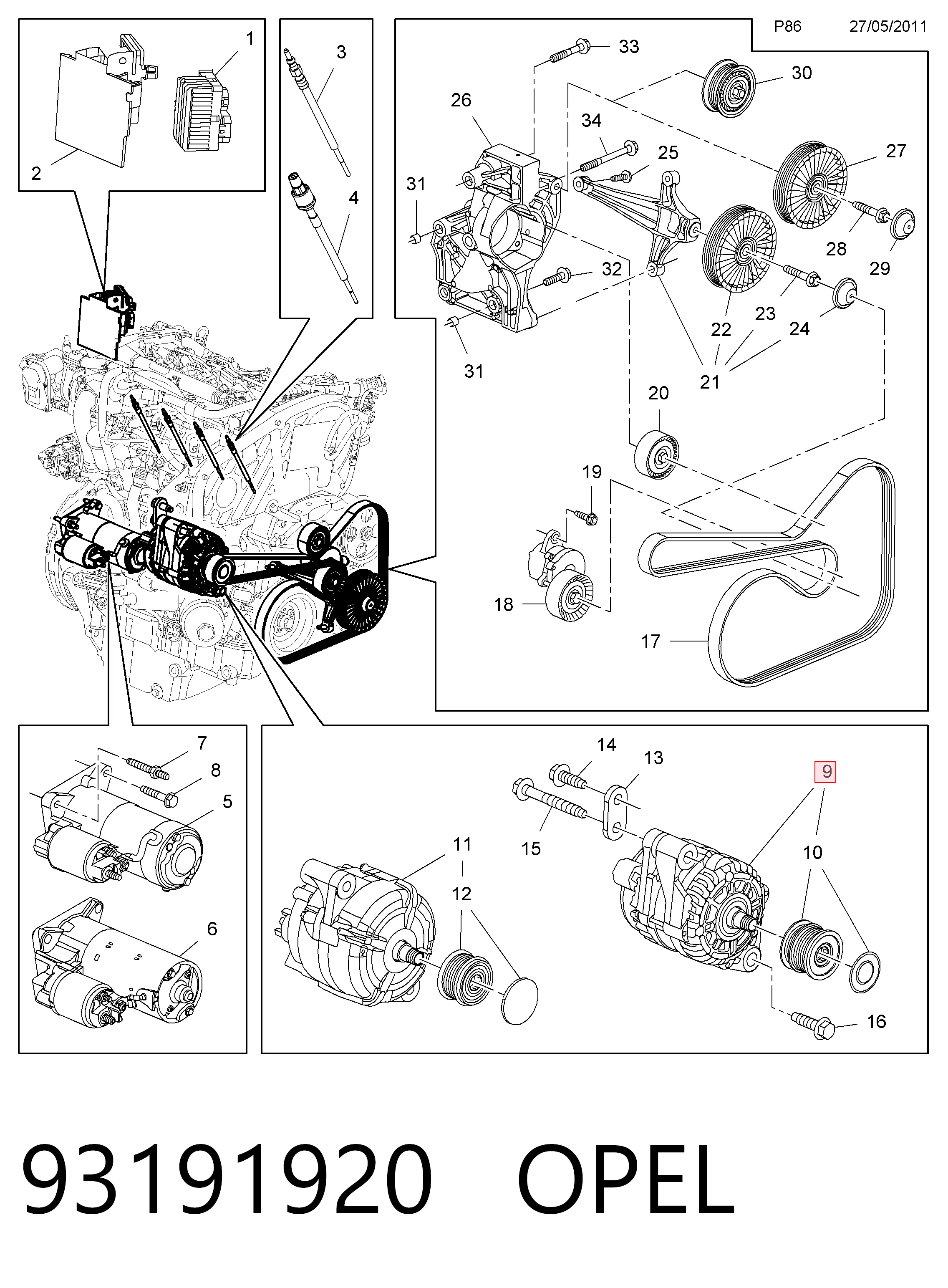 93191920 Opel Генератор автомобильный