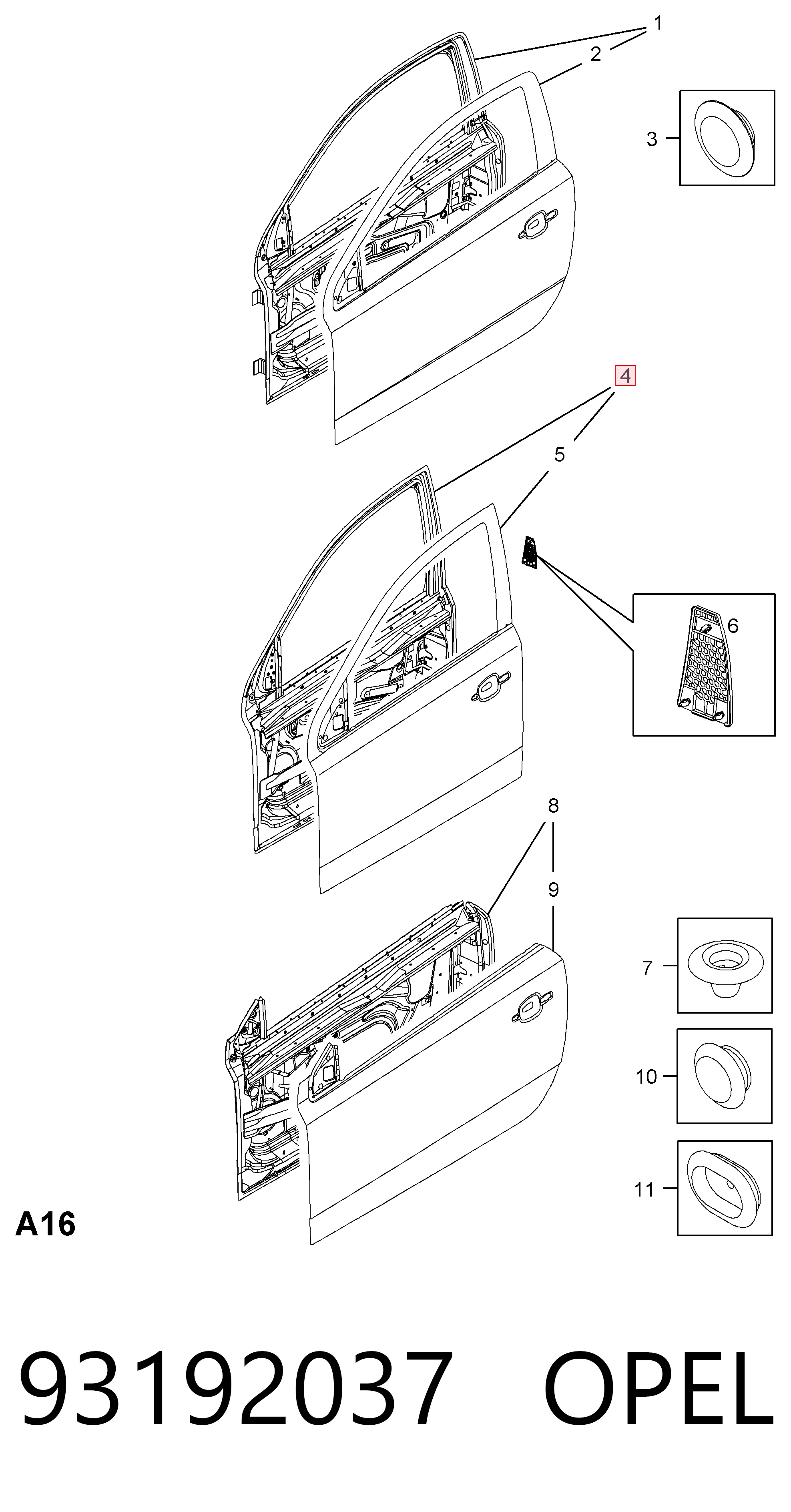 Дверь передняя правая 93357613 General Motors