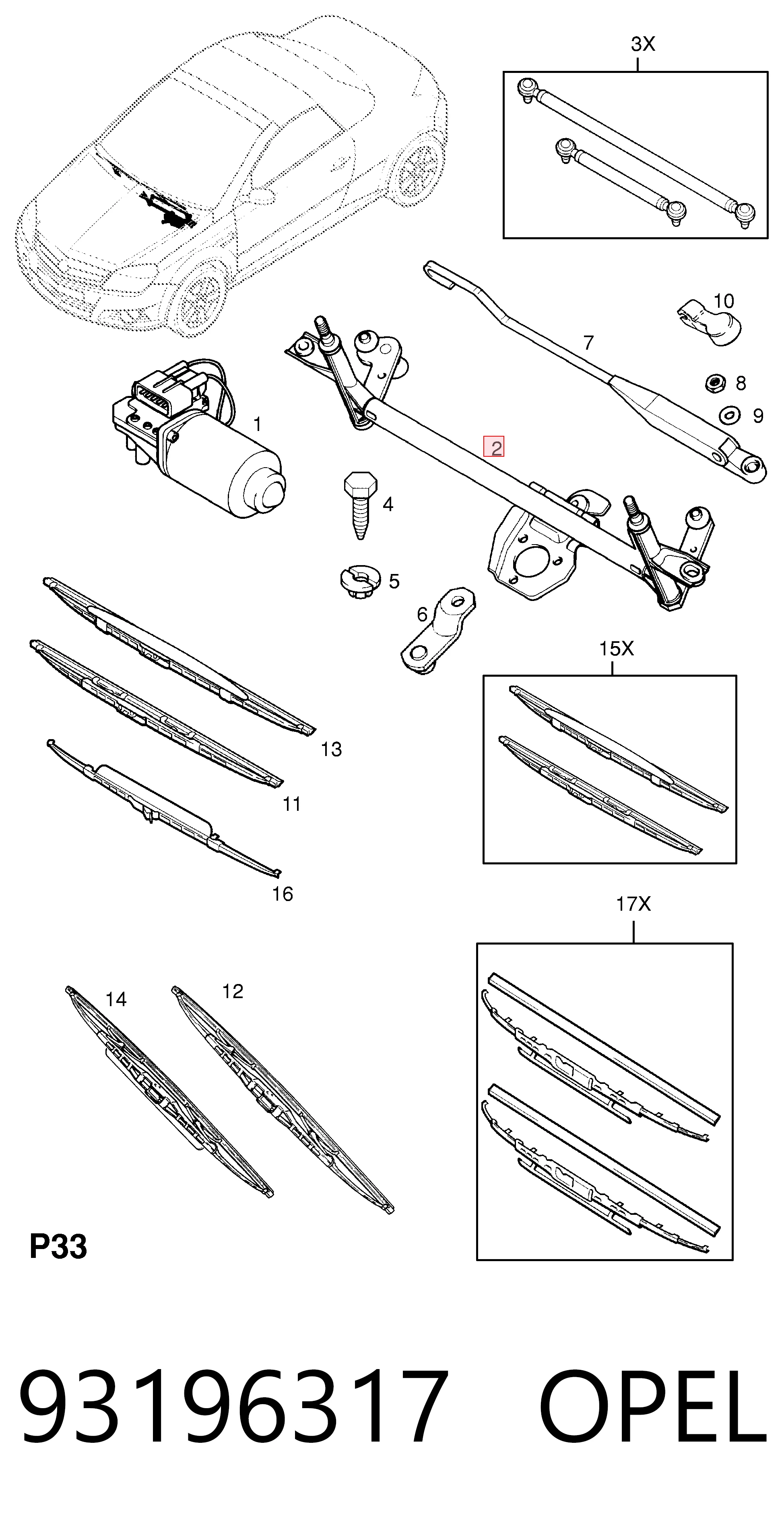 93196317 Opel Трапеция стеклоочистителя
