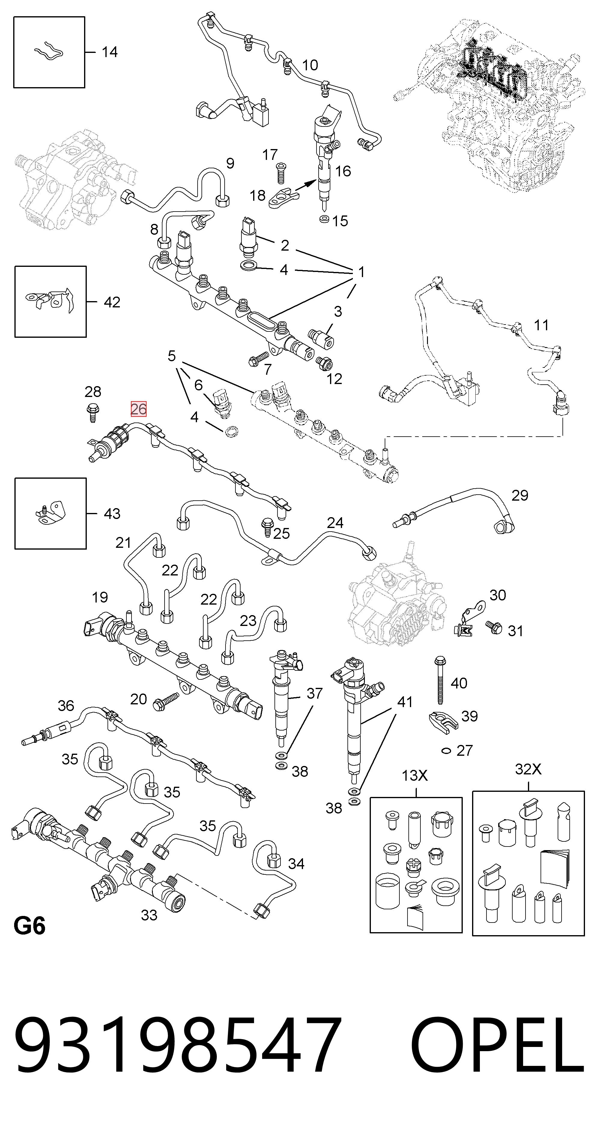 93198547 Opel Трубка топливная обратная от форсунок