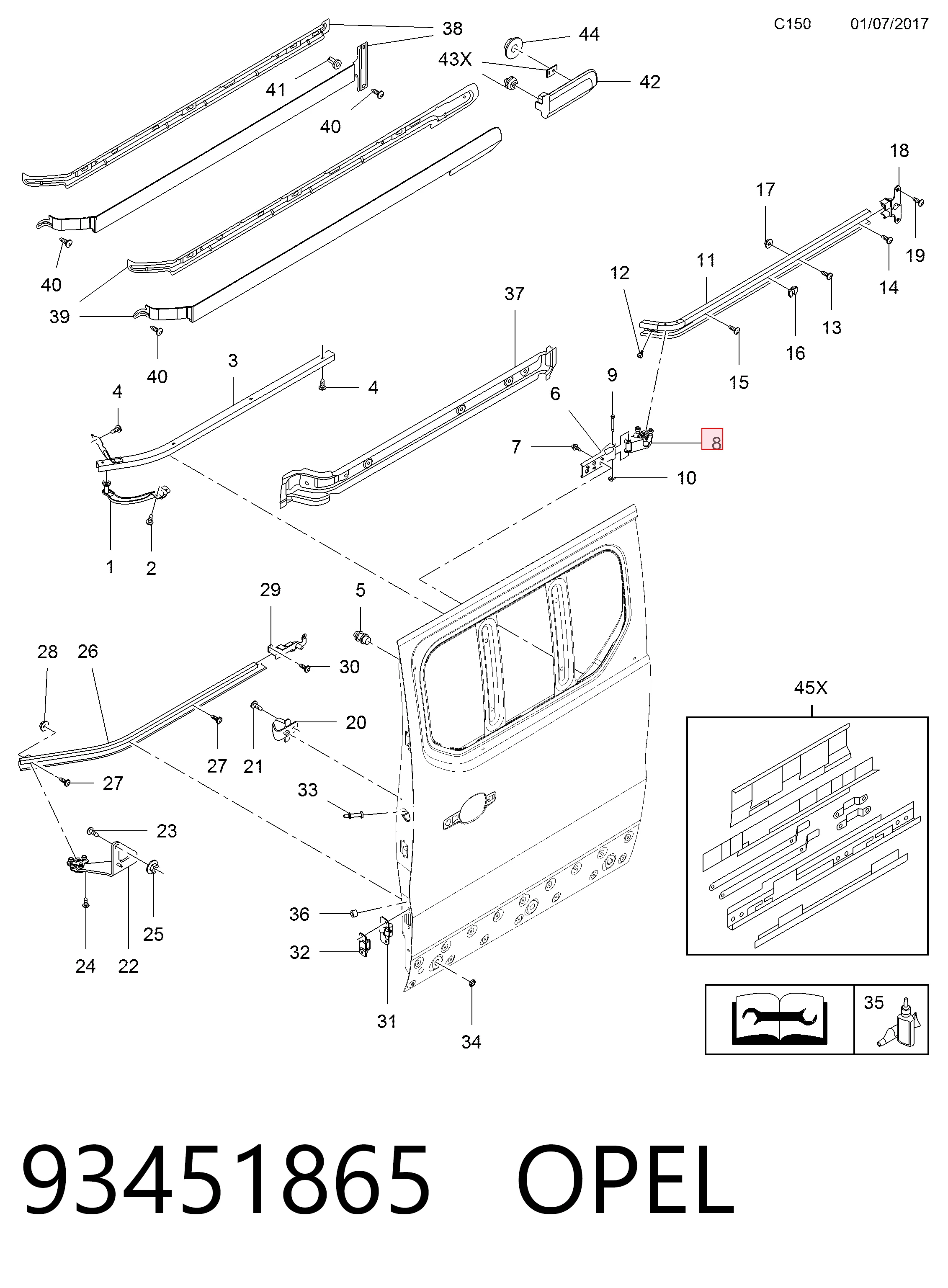 93451865 Peugeot/Citroen Ролик двери боковой правый центральный