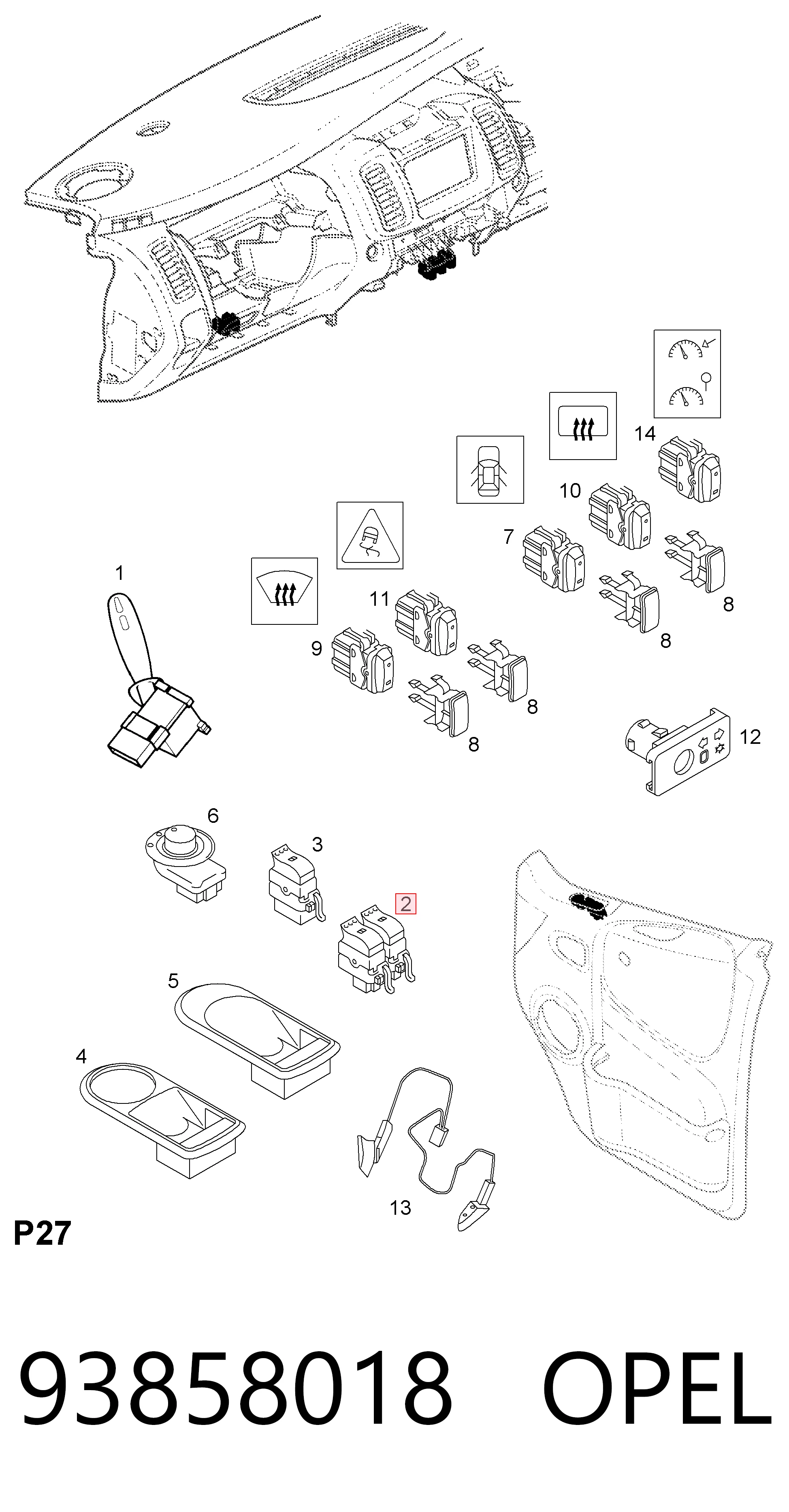 93858018 Peugeot/Citroen Кнопки переднего левого стекло подъёмника