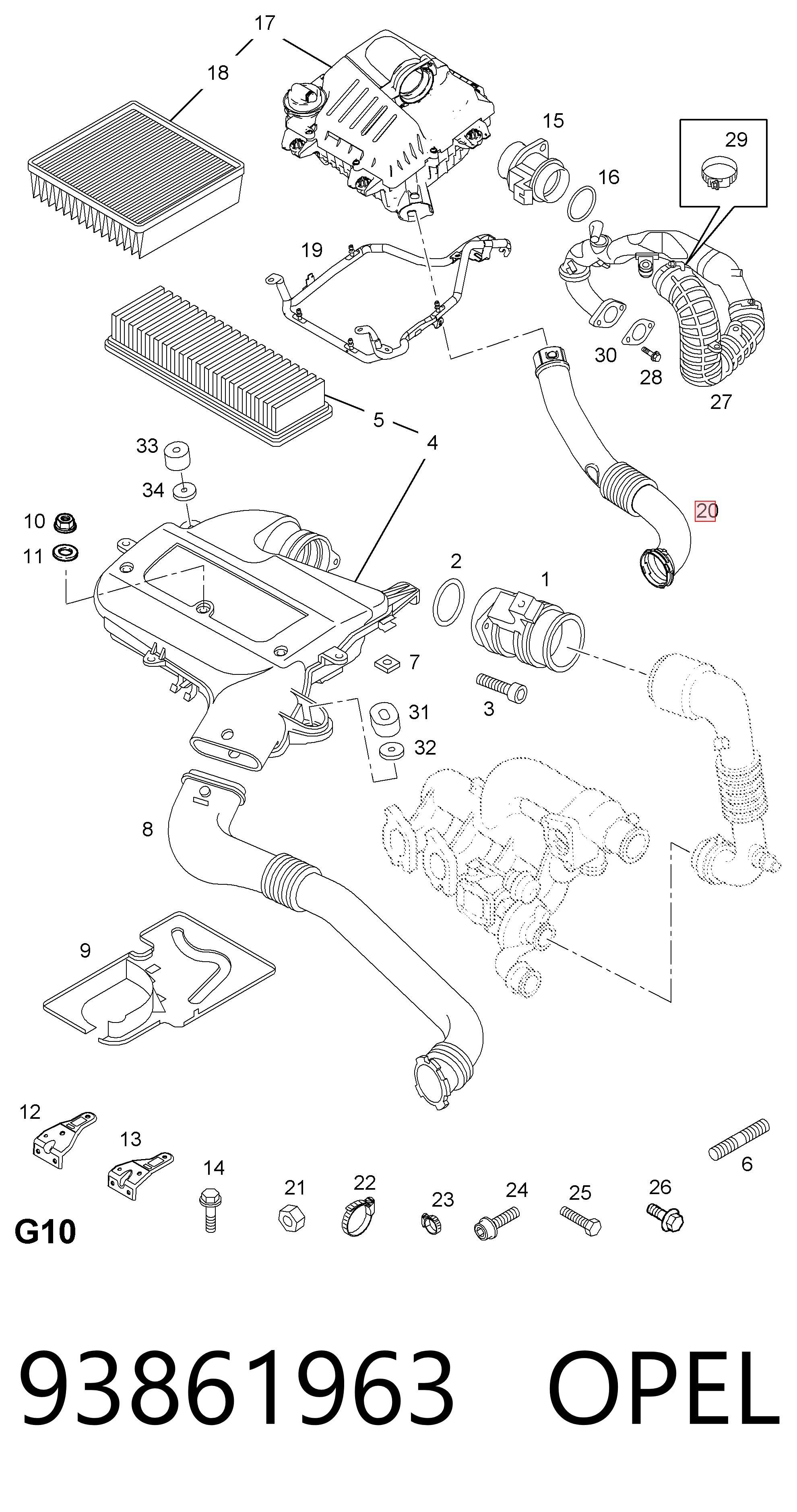 Впускной патрубок воздушного фильтра 93861963 Renault (RVI)