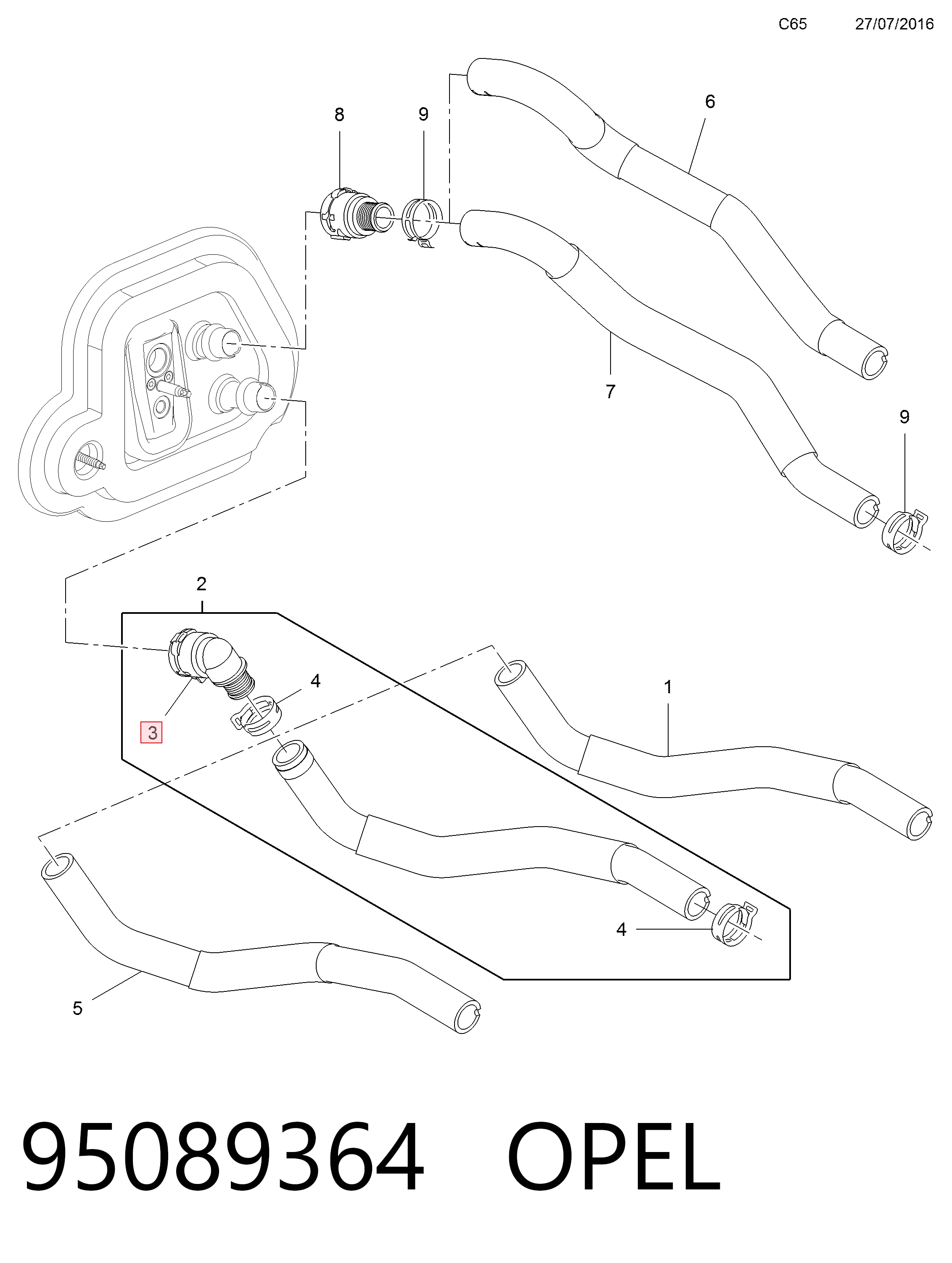 95089364 Opel Тройник системы охлаждения