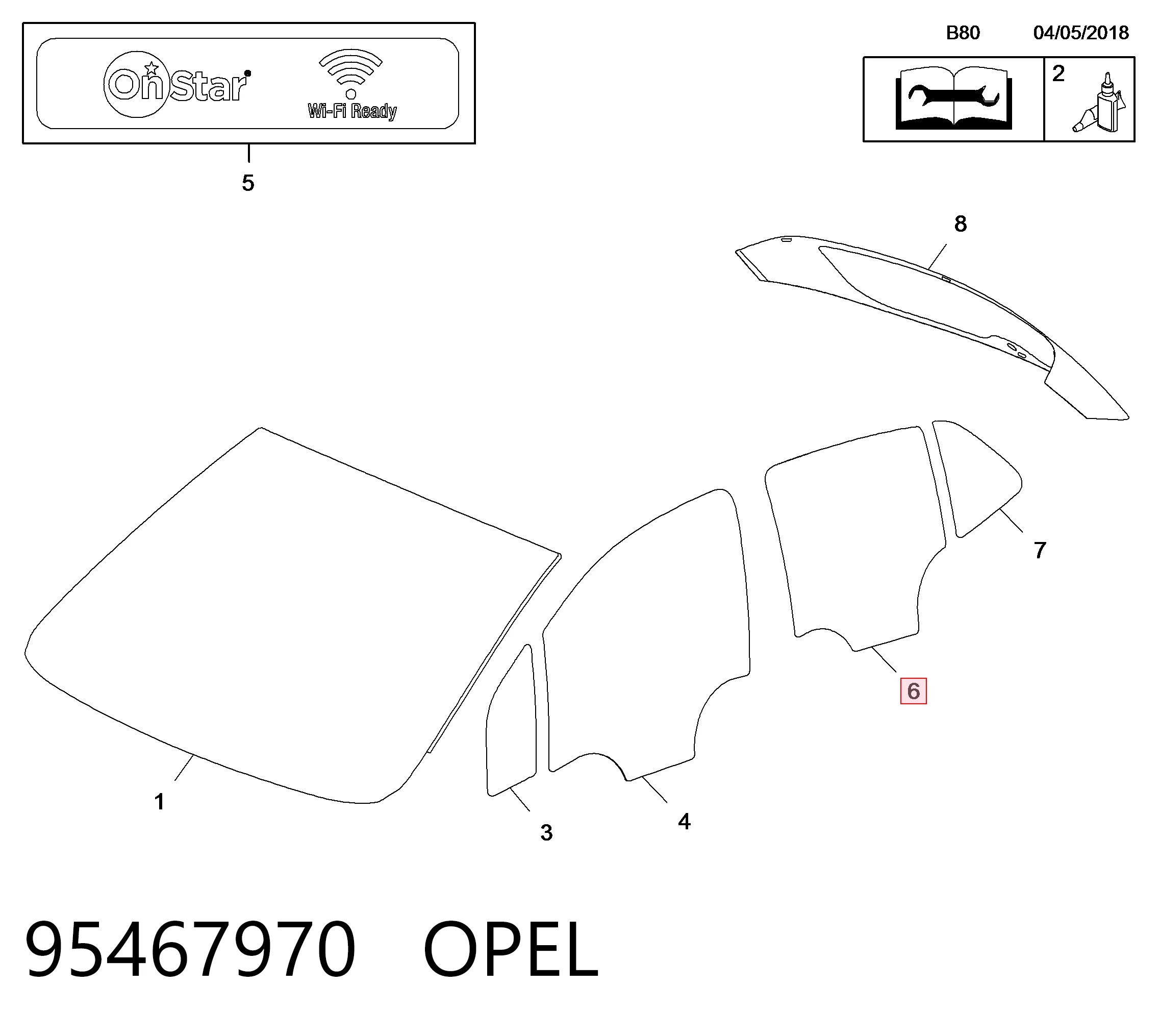 95276490 Opel Стекло задней правой двери