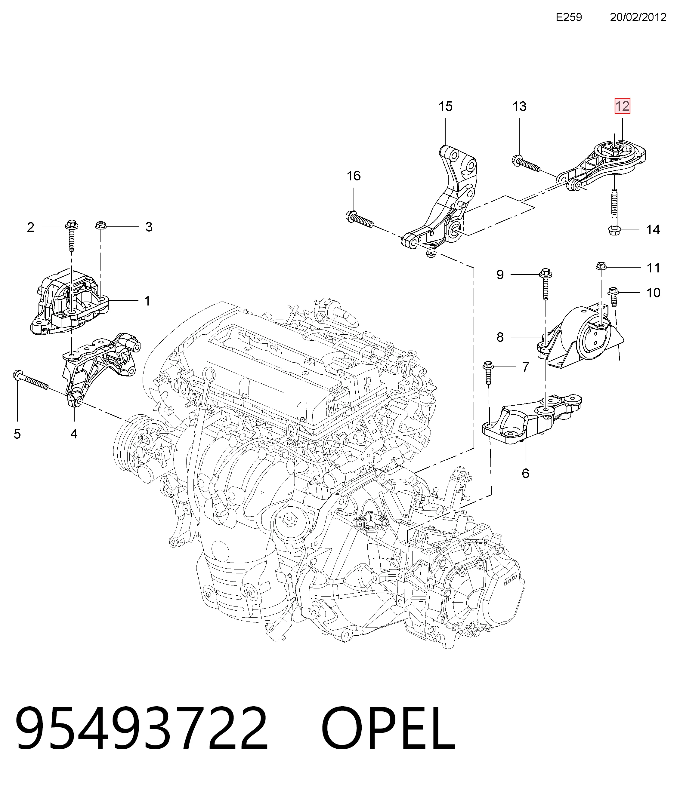 95493722 Opel Задняя подушка двигателя