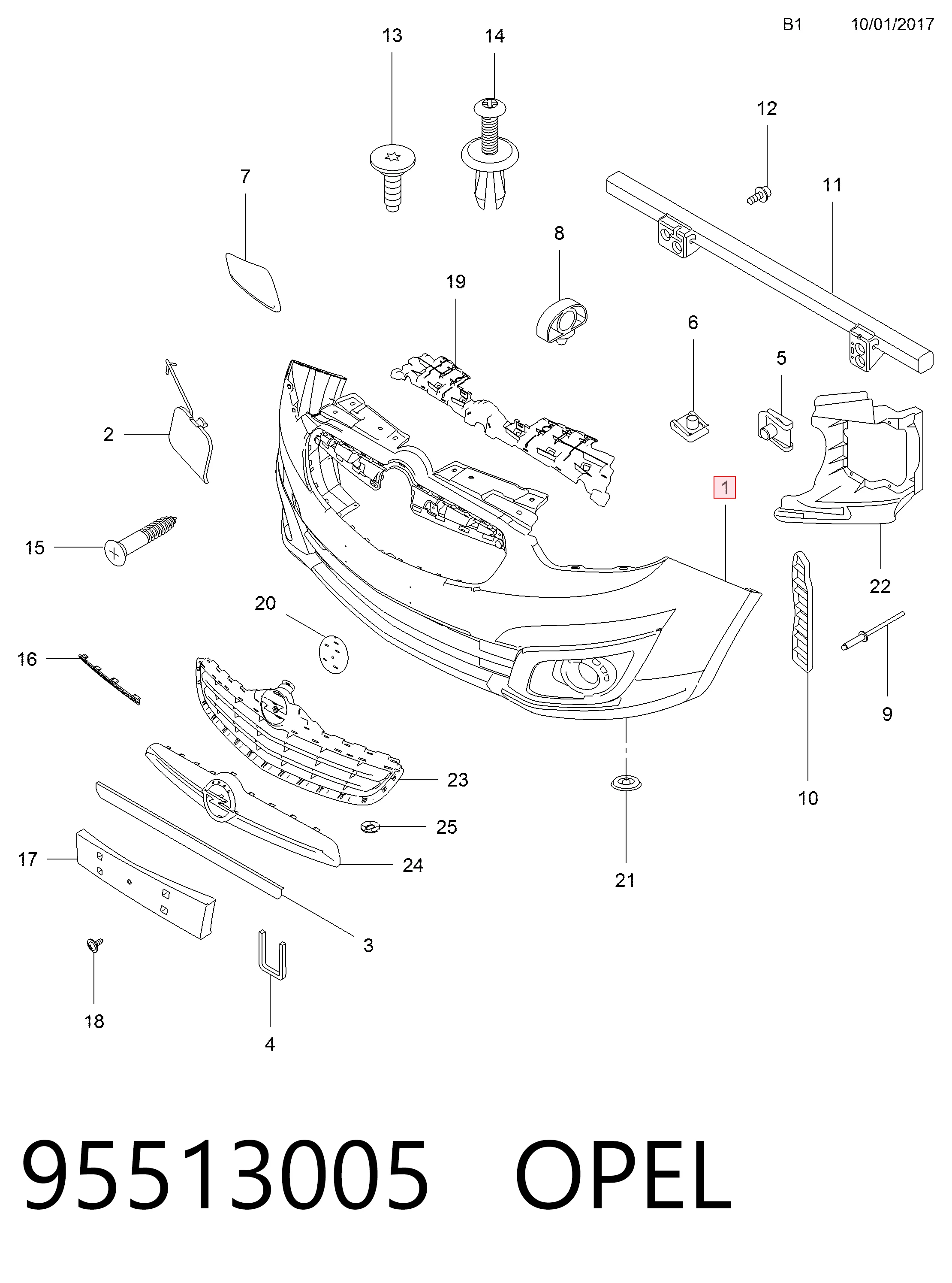 95513002 General Motors Бампер передний в сборе