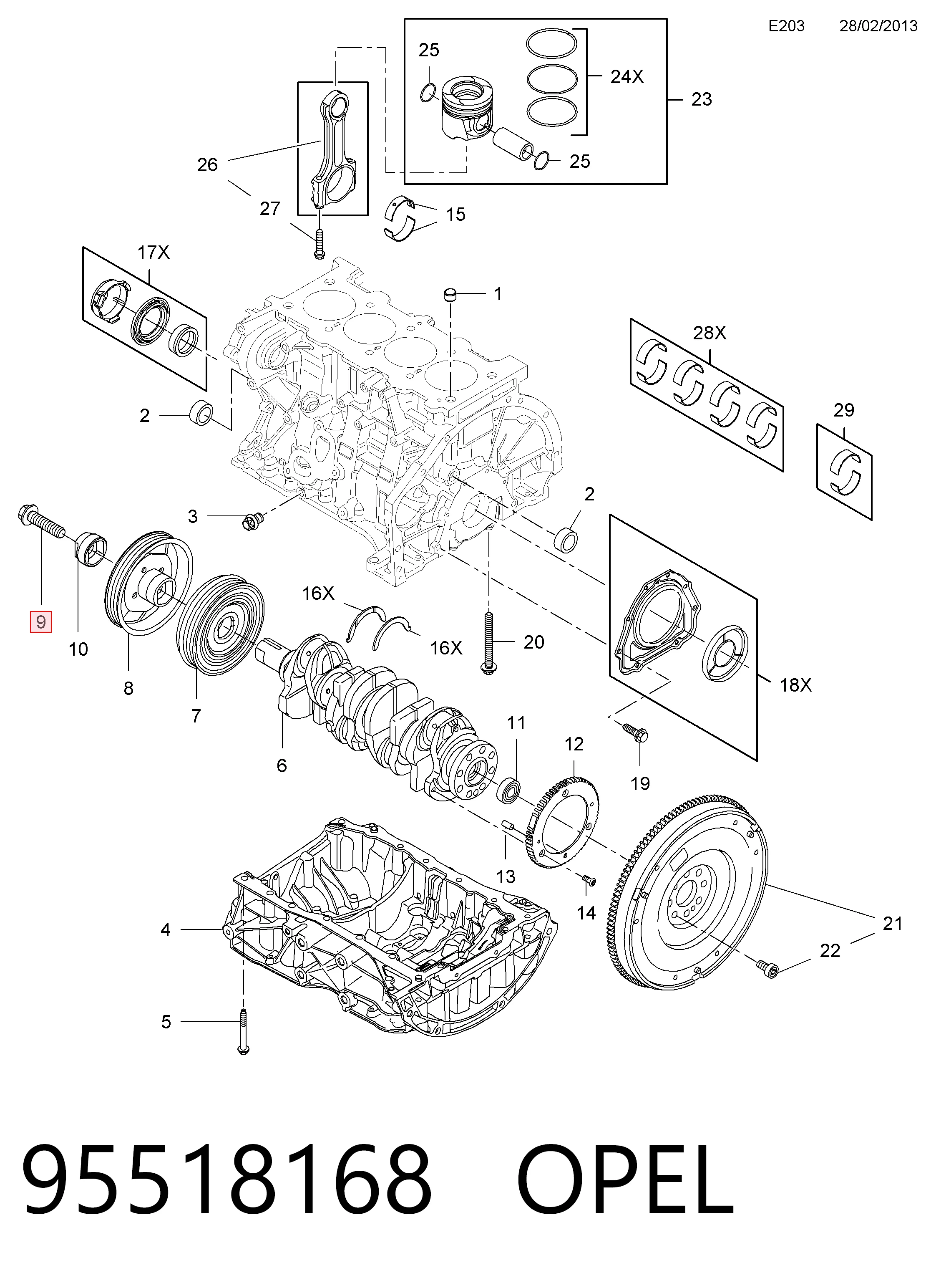 Болт шкива коленвала 95518168 Peugeot/Citroen