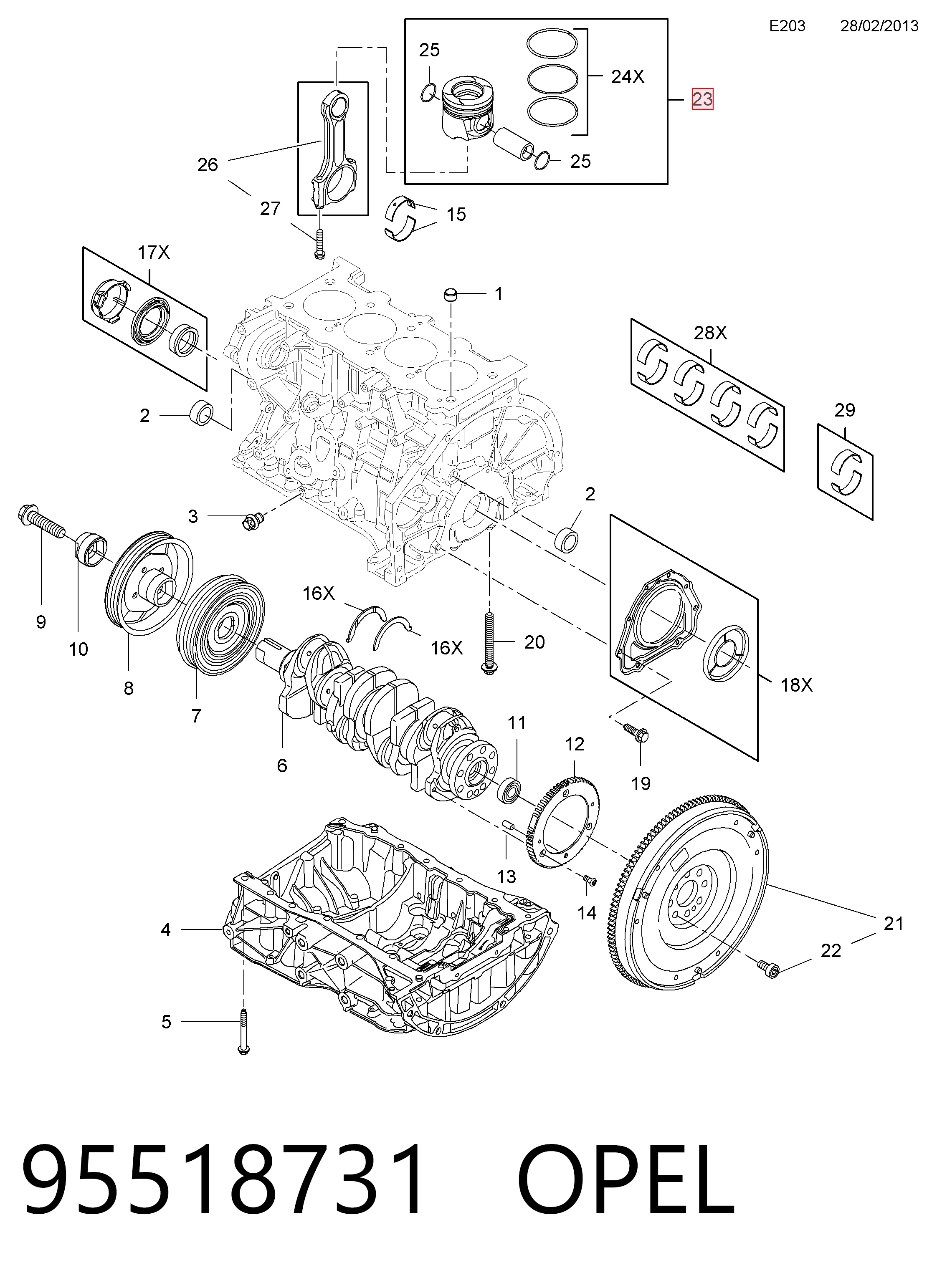 021PI00129000 Mahle Original Поршень в комплекте на 1 цилиндр, STD