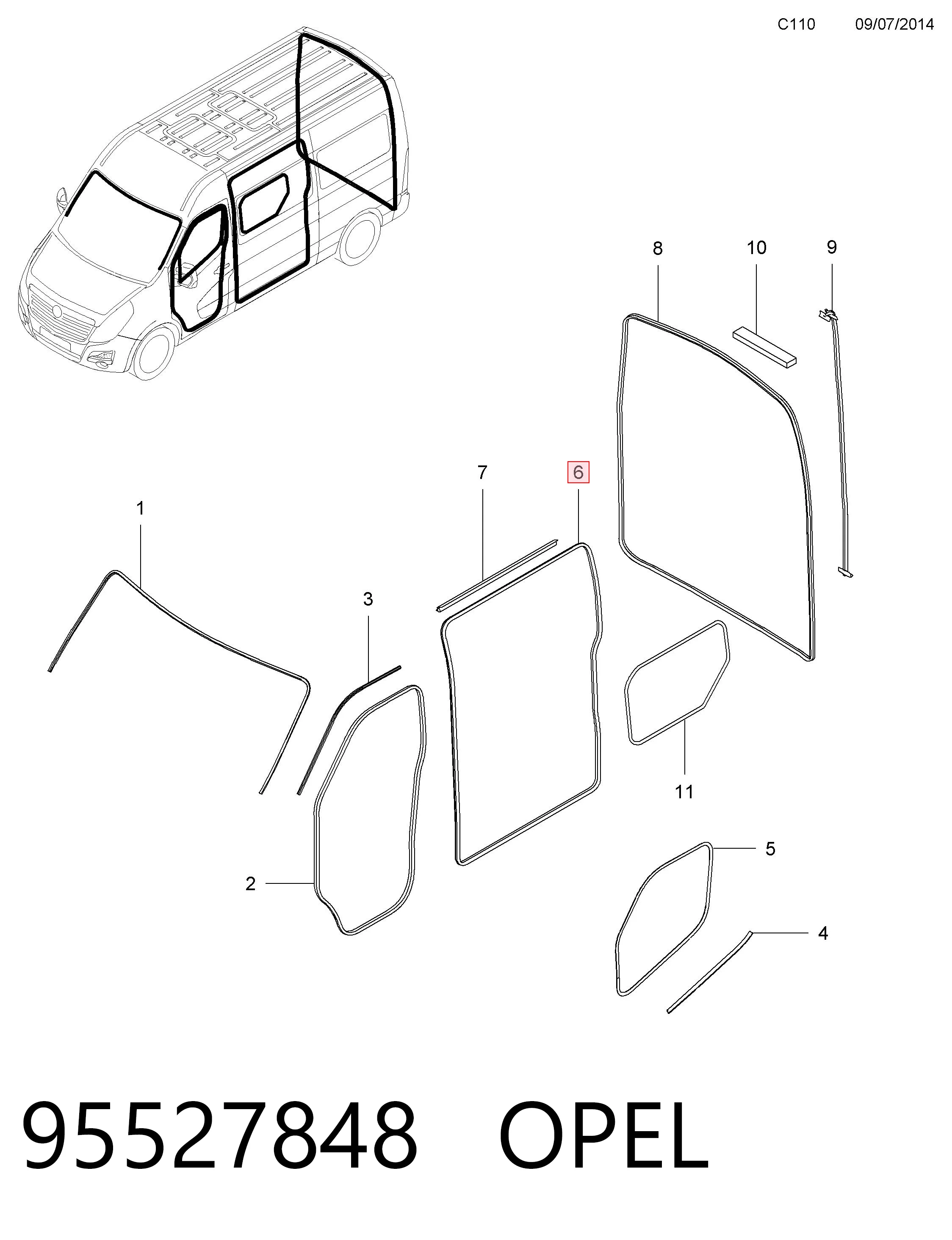 95508367 Peugeot/Citroen Уплотнитель двери боковой (сдвижной)