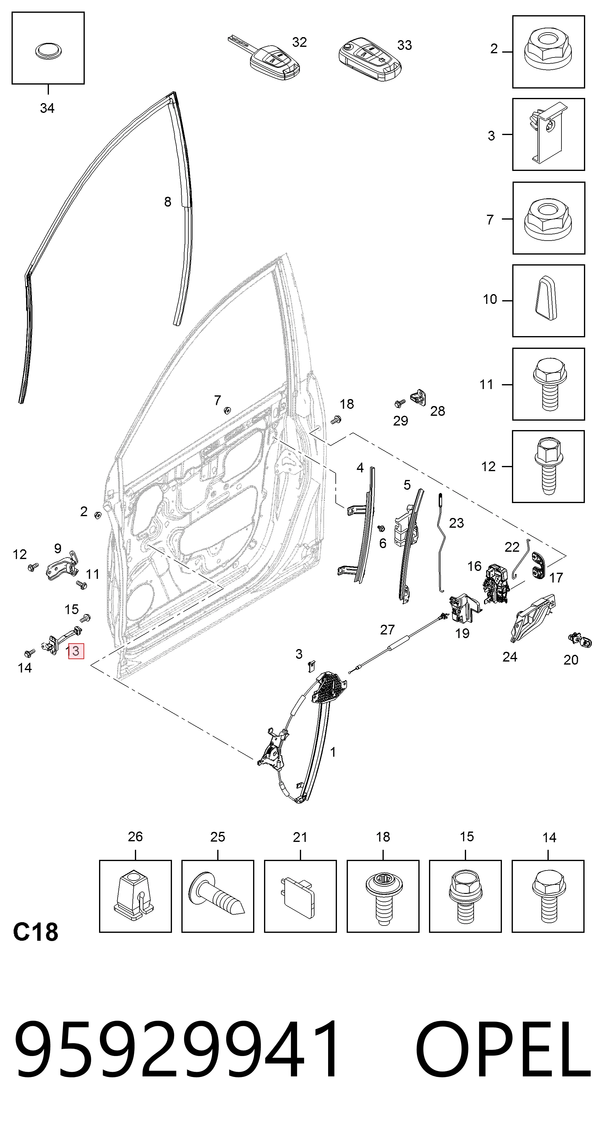 95929941 Opel Ограничитель открывания двери