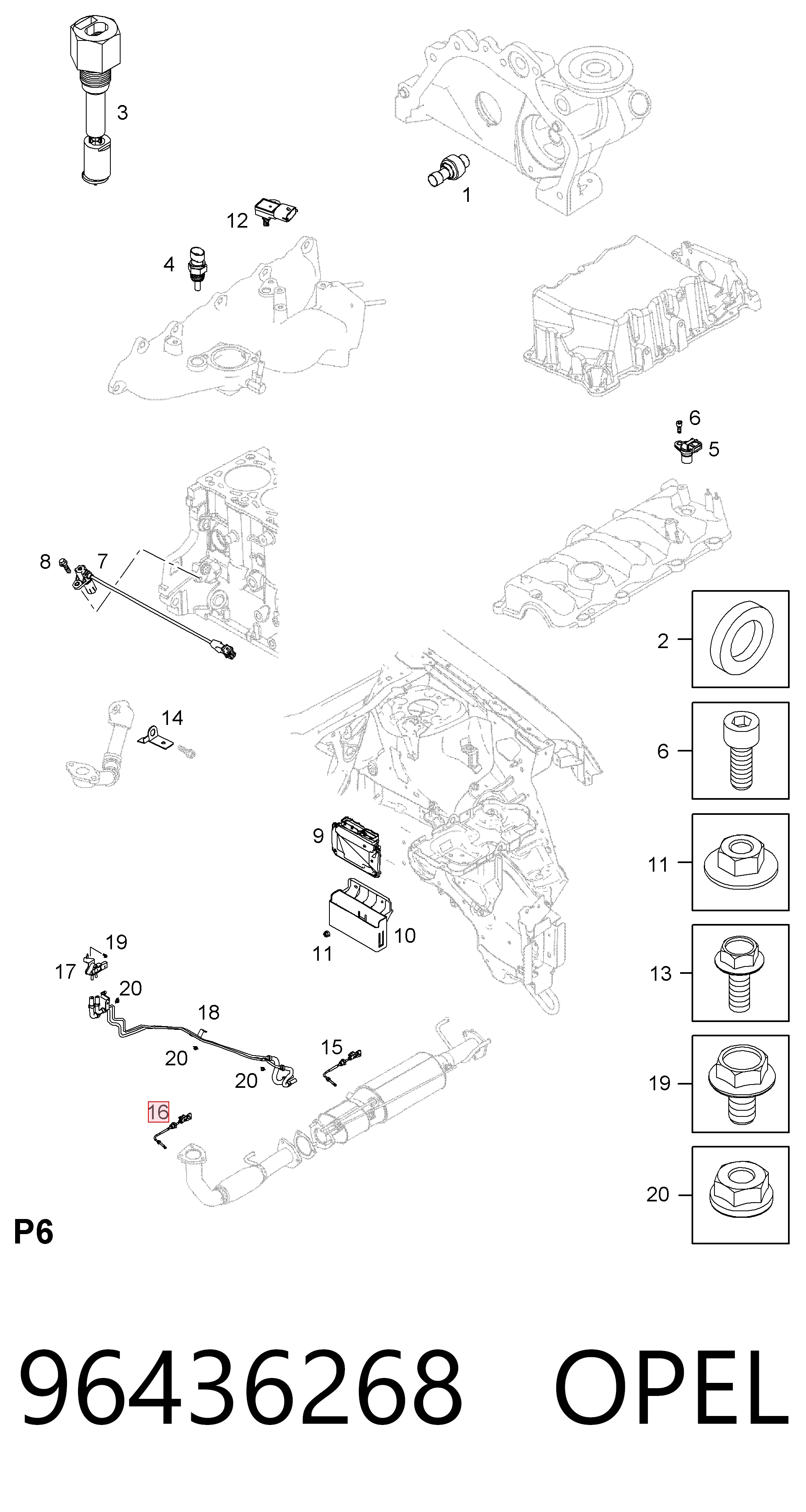 96436268 Opel Датчик температуры отработавших газов (ОГ), перед сажевым фильтром
